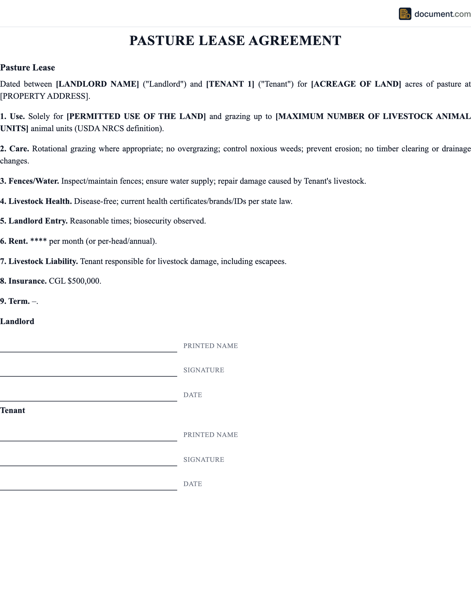 Pasture Lease Agreement preview