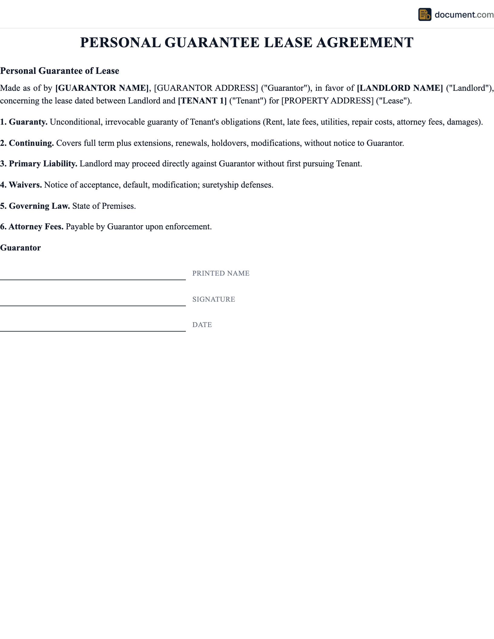 Personal Guarantee Lease Agreement preview