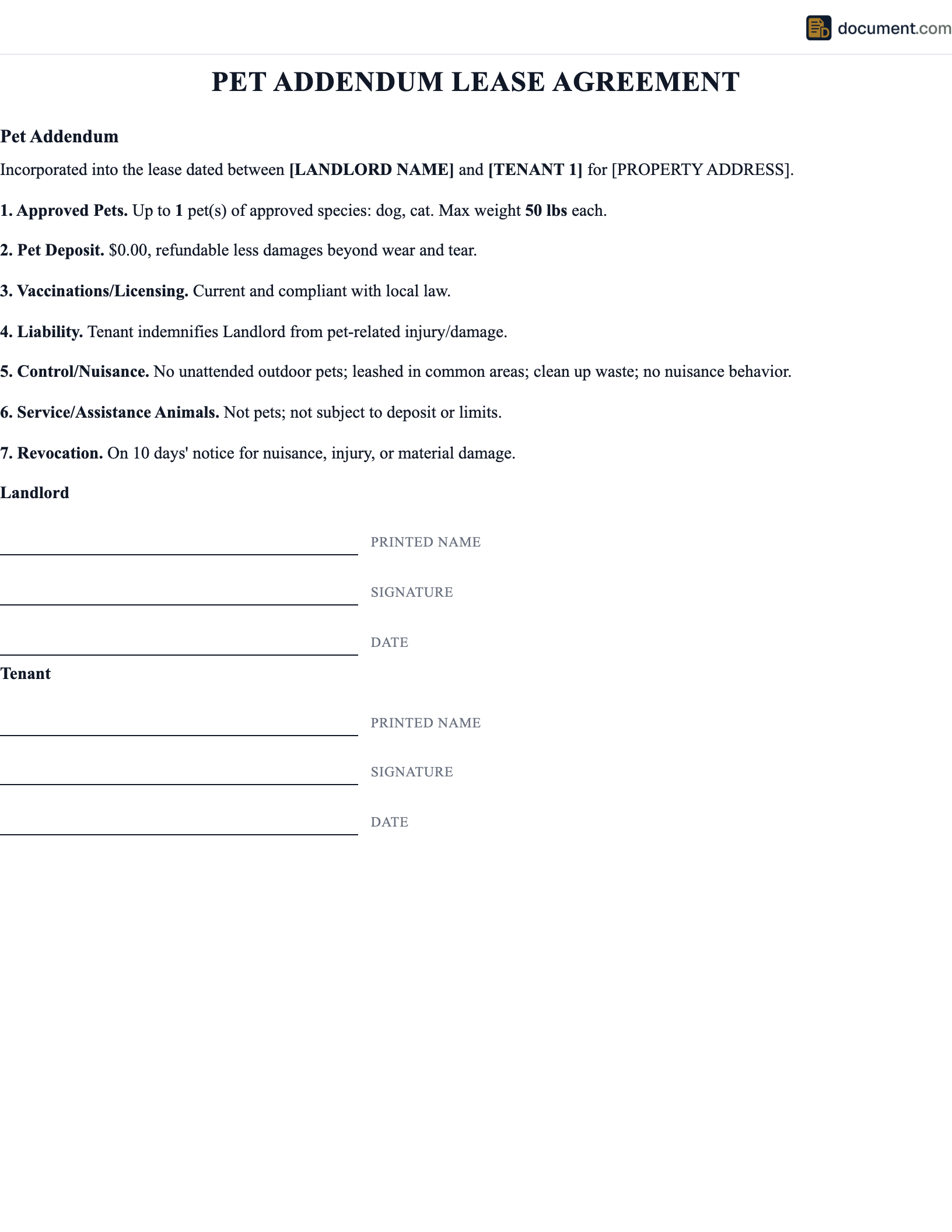 Pet Addendum Lease Agreement preview