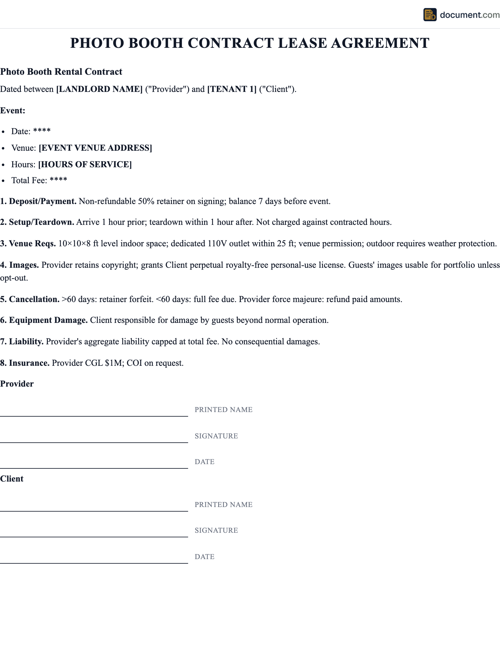Photo Booth Contract Lease Agreement preview