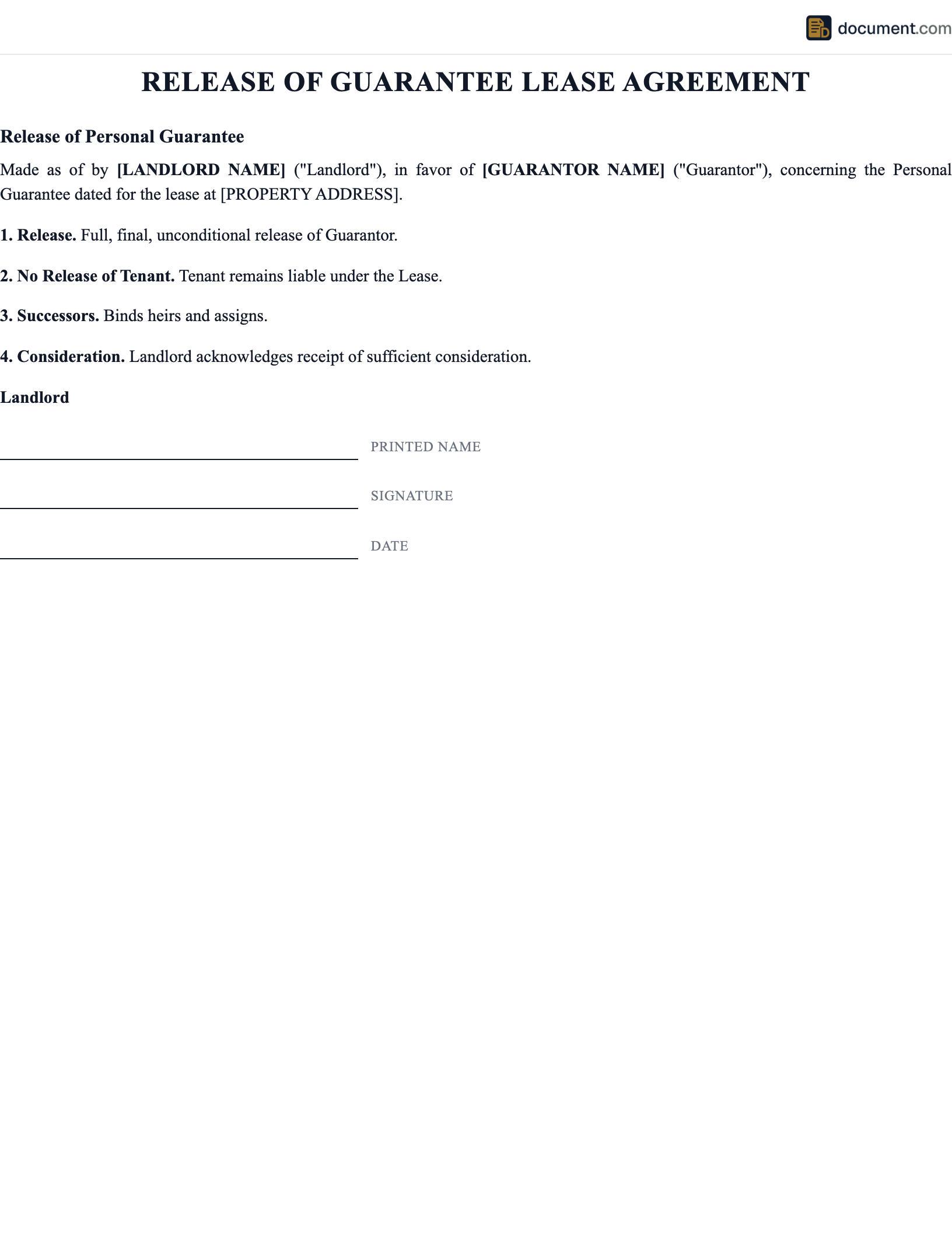 Release of Guarantee Lease Agreement preview