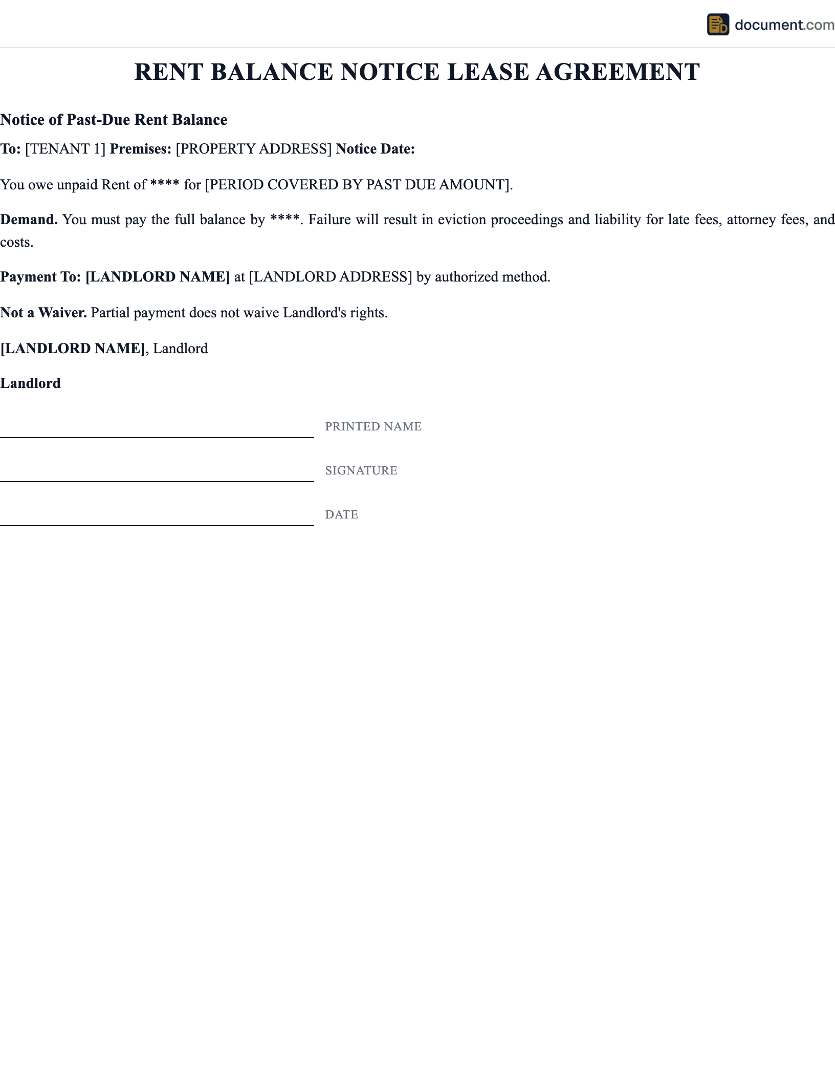 Rent Balance Notice preview