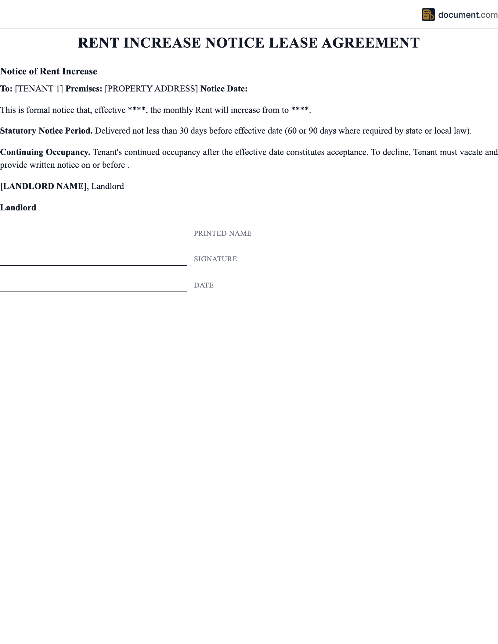 Rent Increase Notice Lease Agreement preview