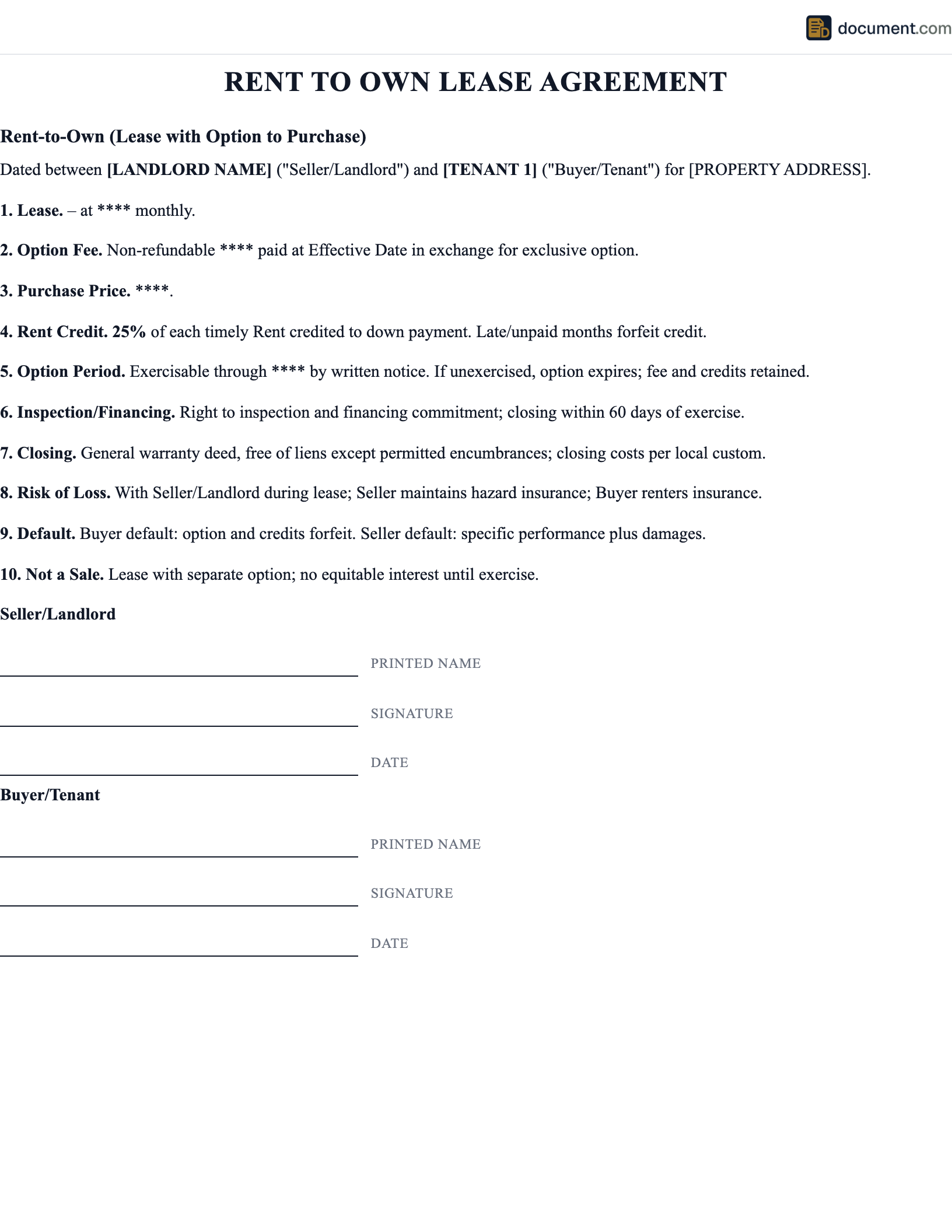 Rent To Own Lease Agreement preview