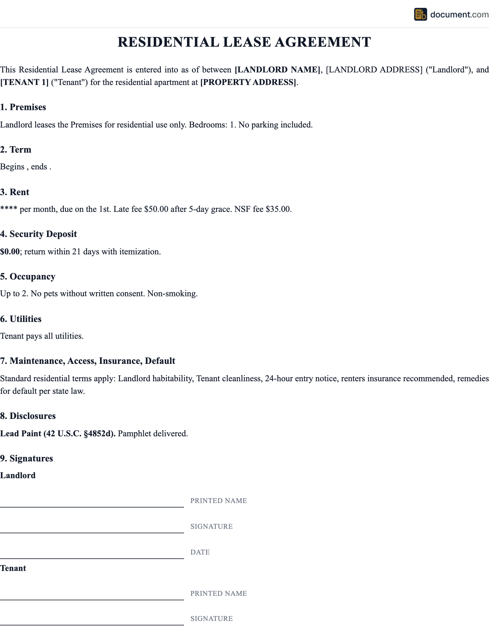 Residential Lease Agreement preview