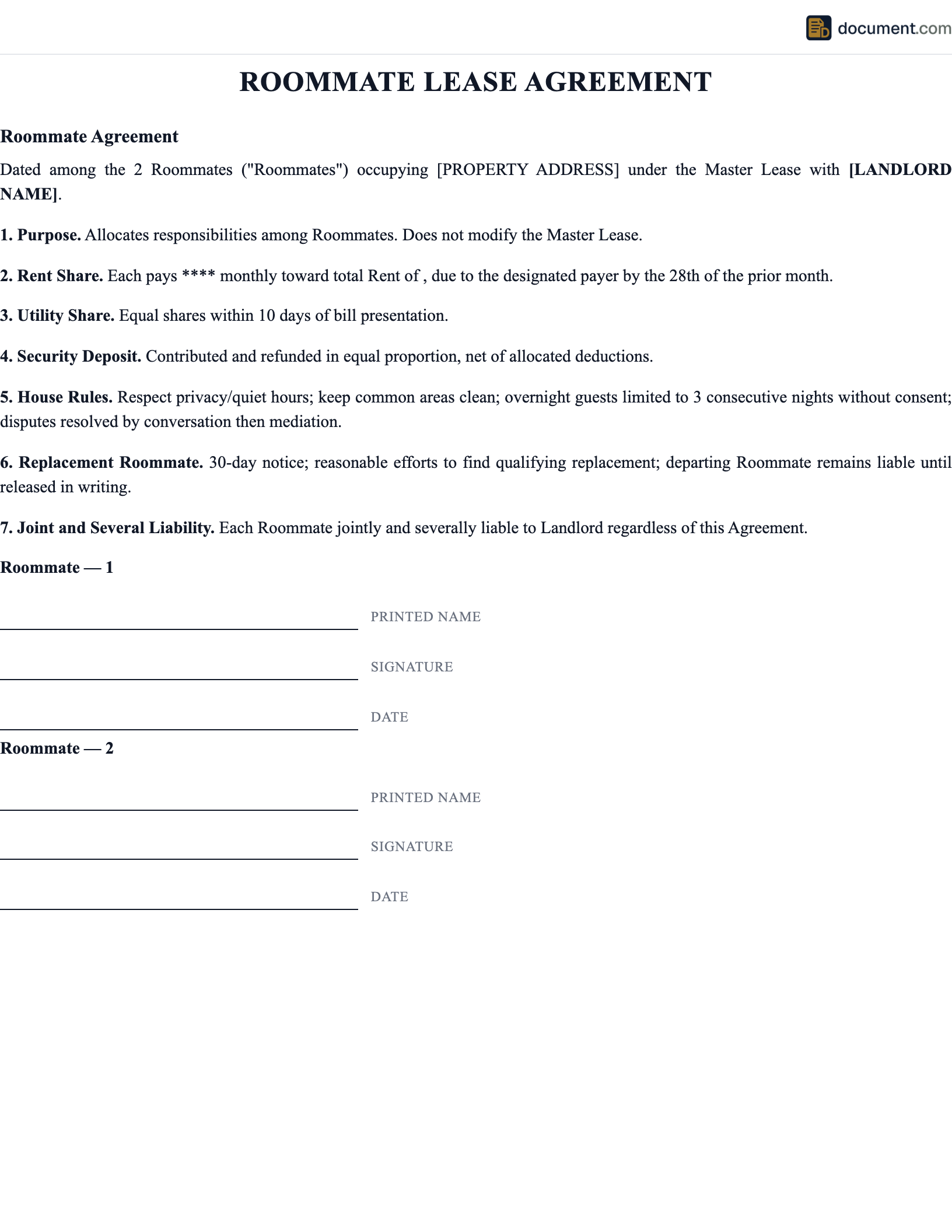 Roommate Lease Agreement preview
