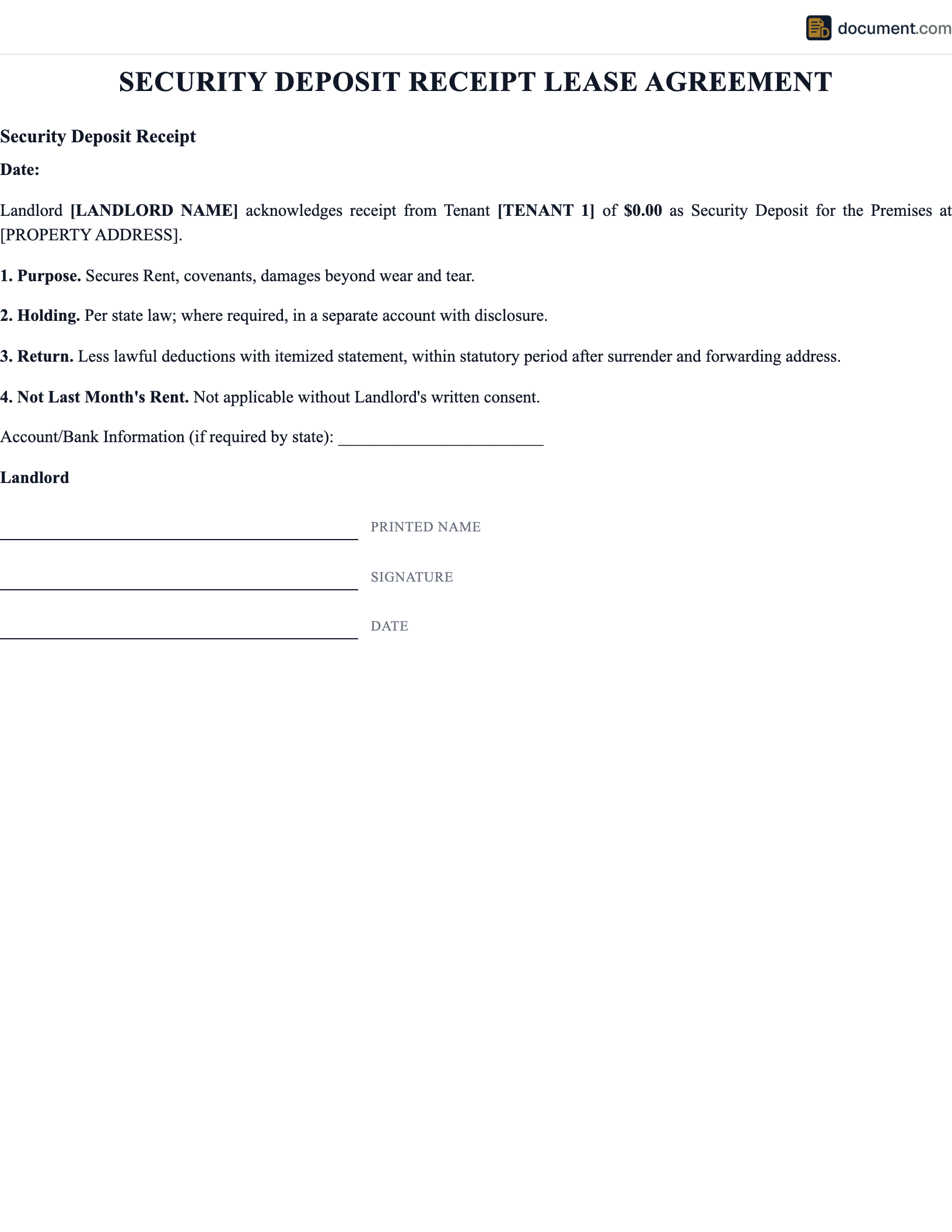 Security Deposit Receipt Lease Agreement preview