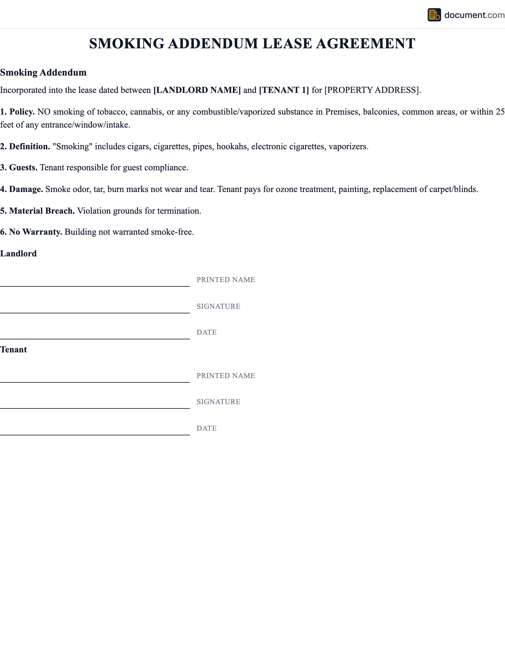 Smoking Addendum Lease Agreement preview