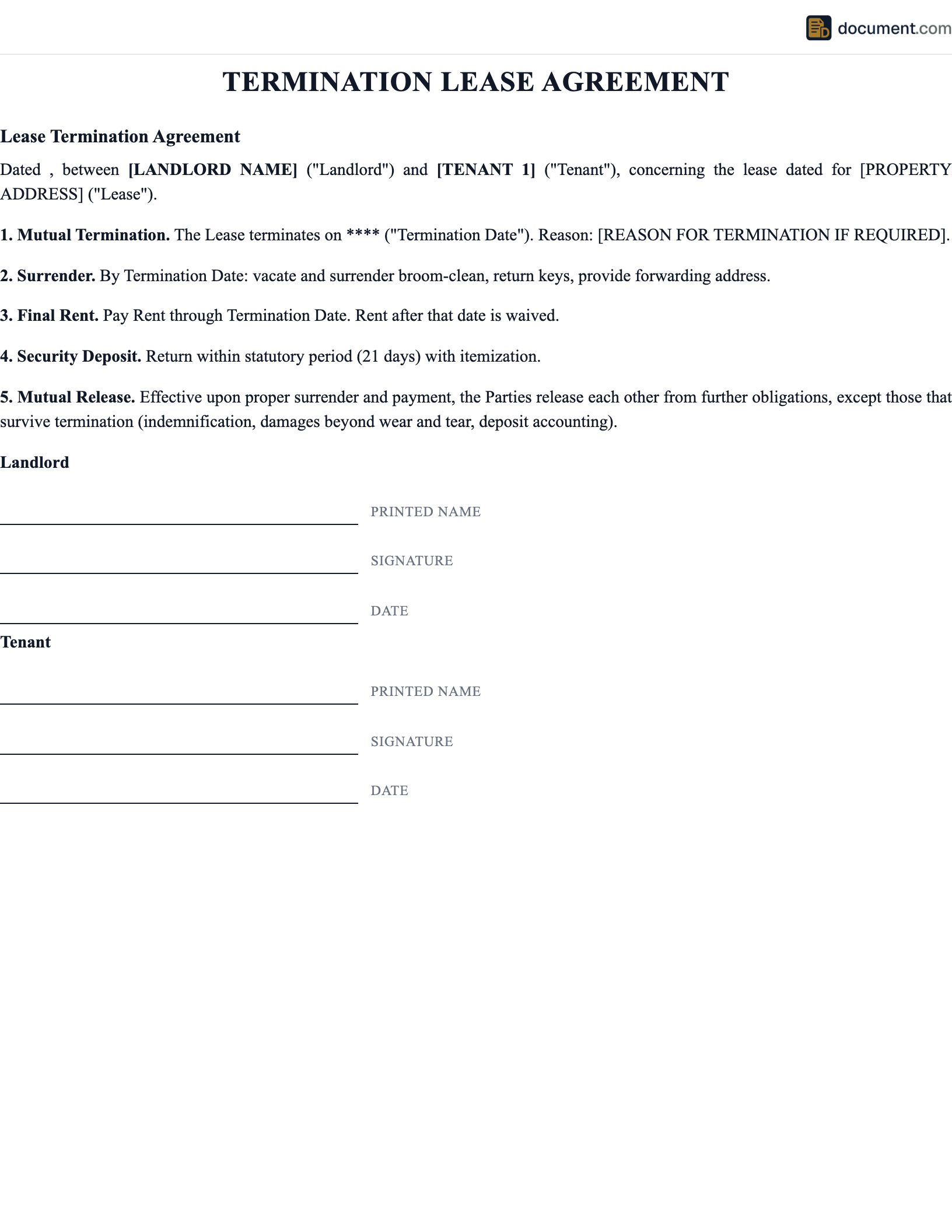 Termination Lease Agreement preview