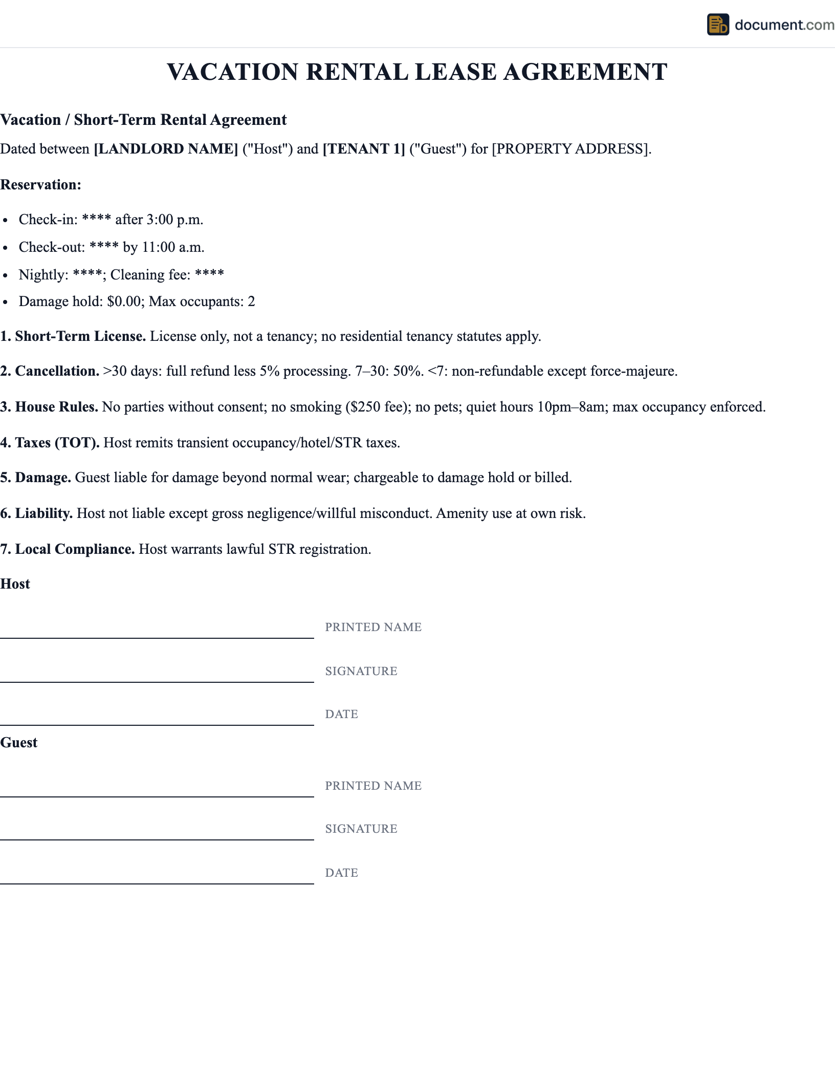 Vacation Rental Lease Agreement preview