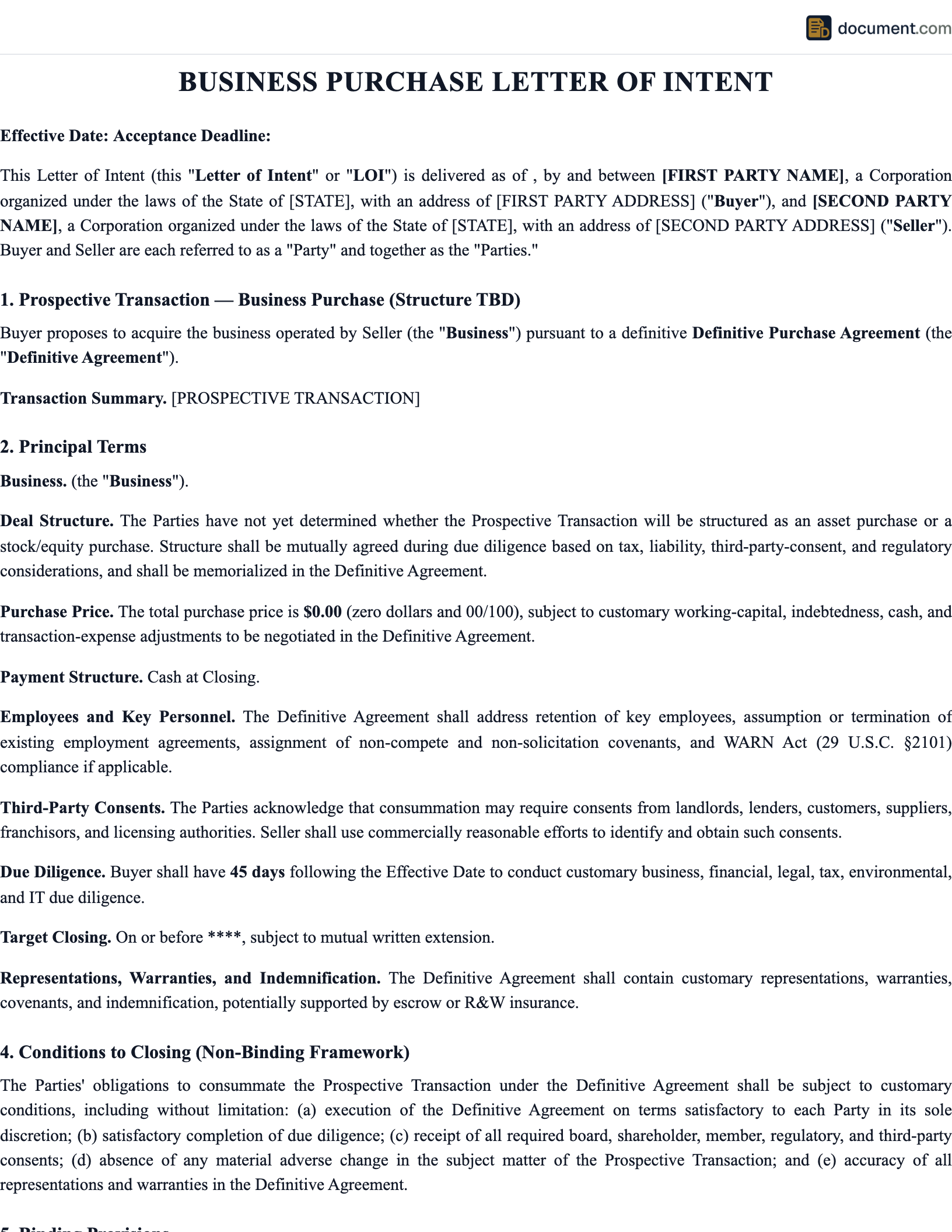 Business Purchase Letter of Intent preview