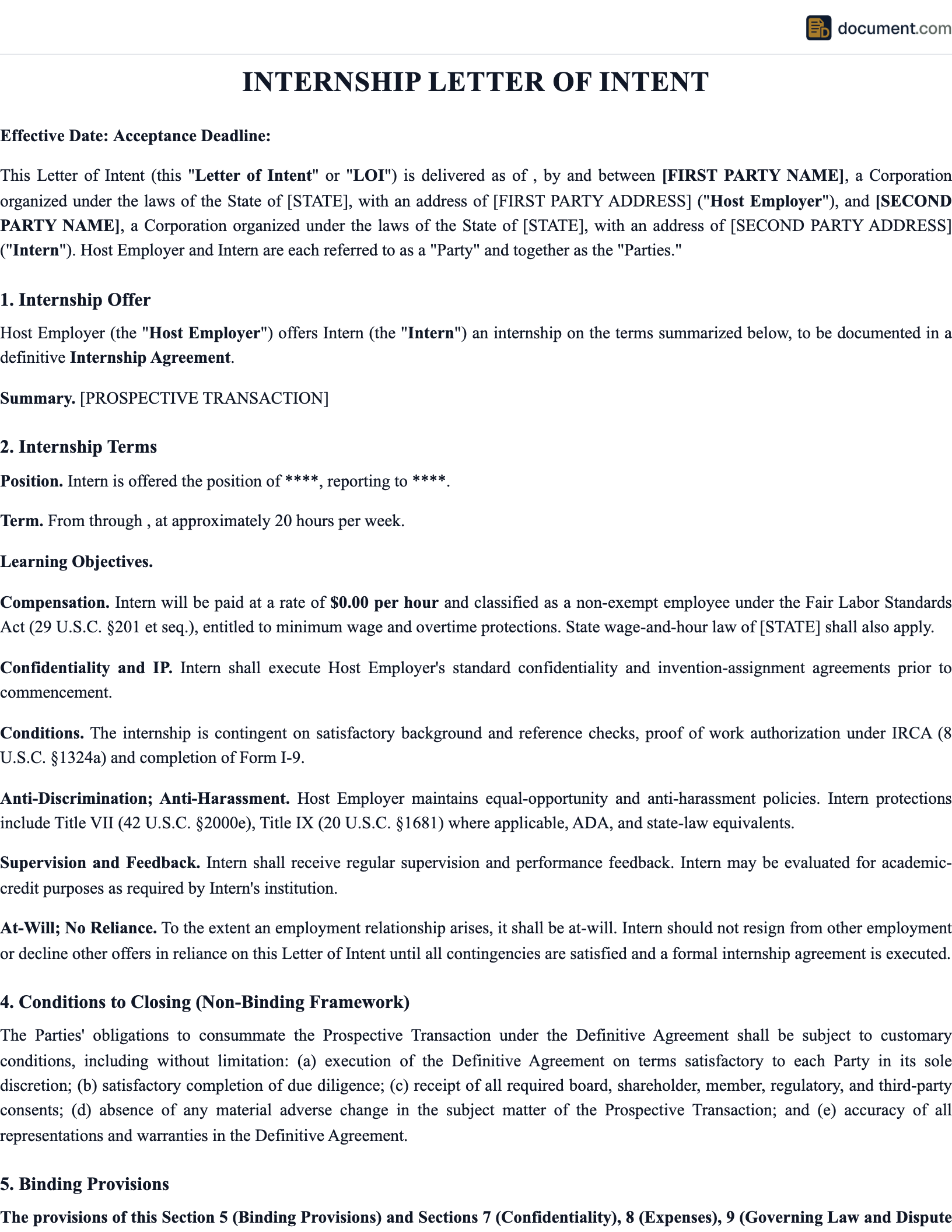 Internship Letter of Intent preview