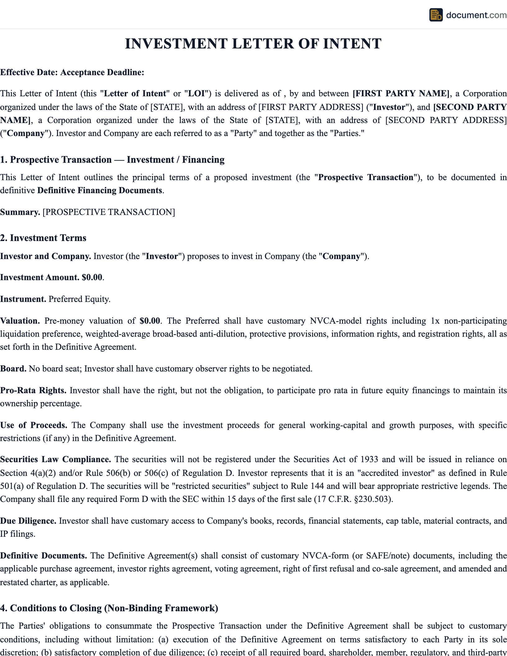 Investment Letter of Intent preview