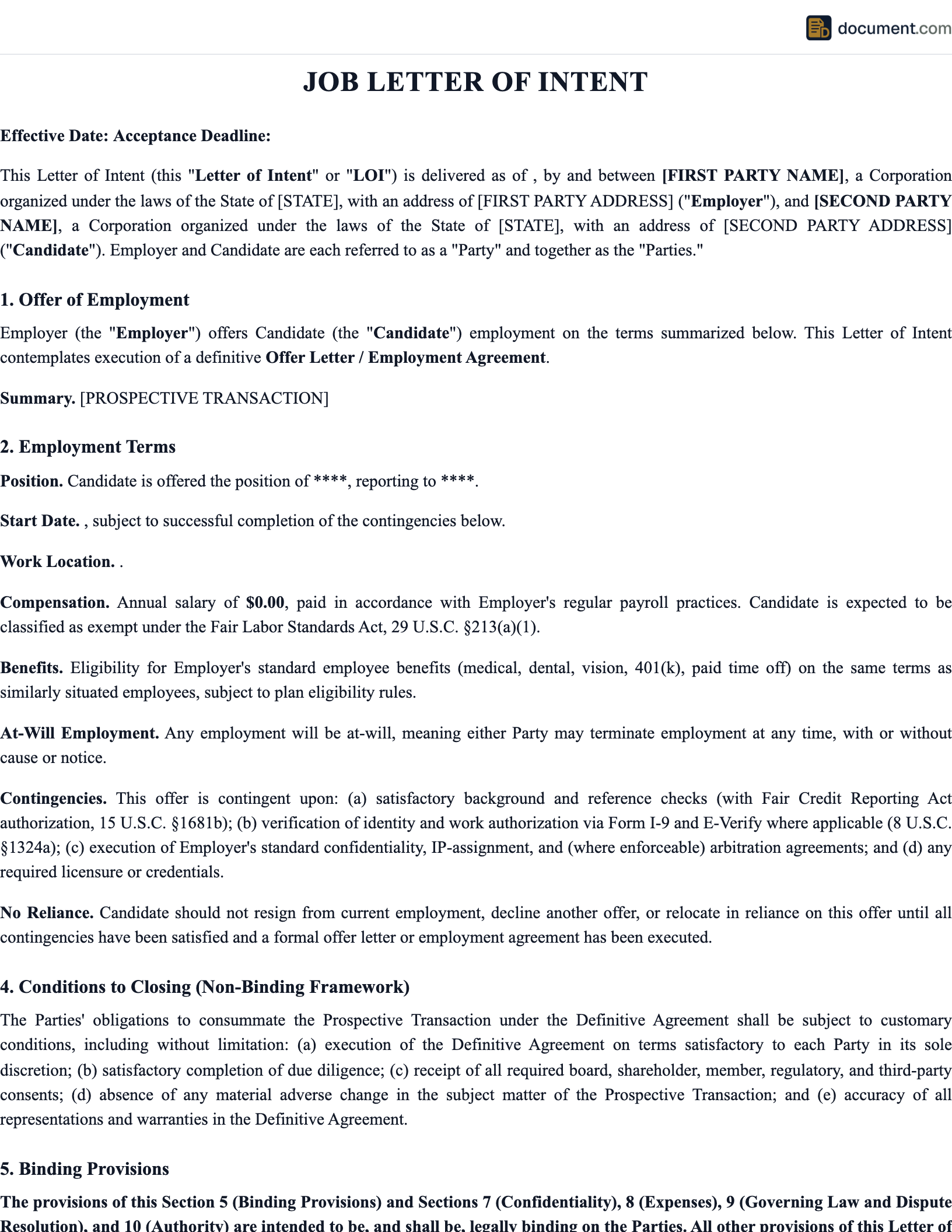 Job Letter of Intent preview