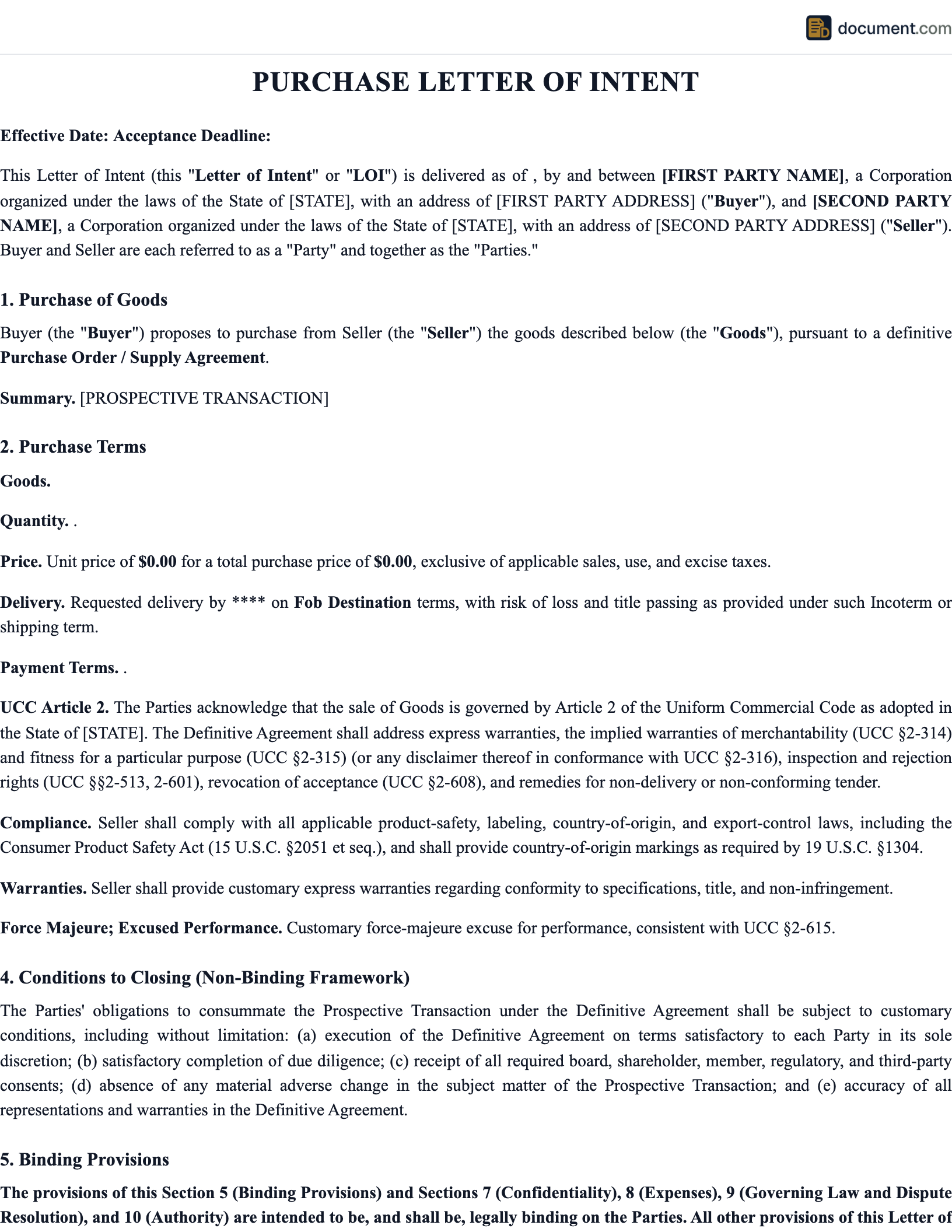 Purchase Letter of Intent preview