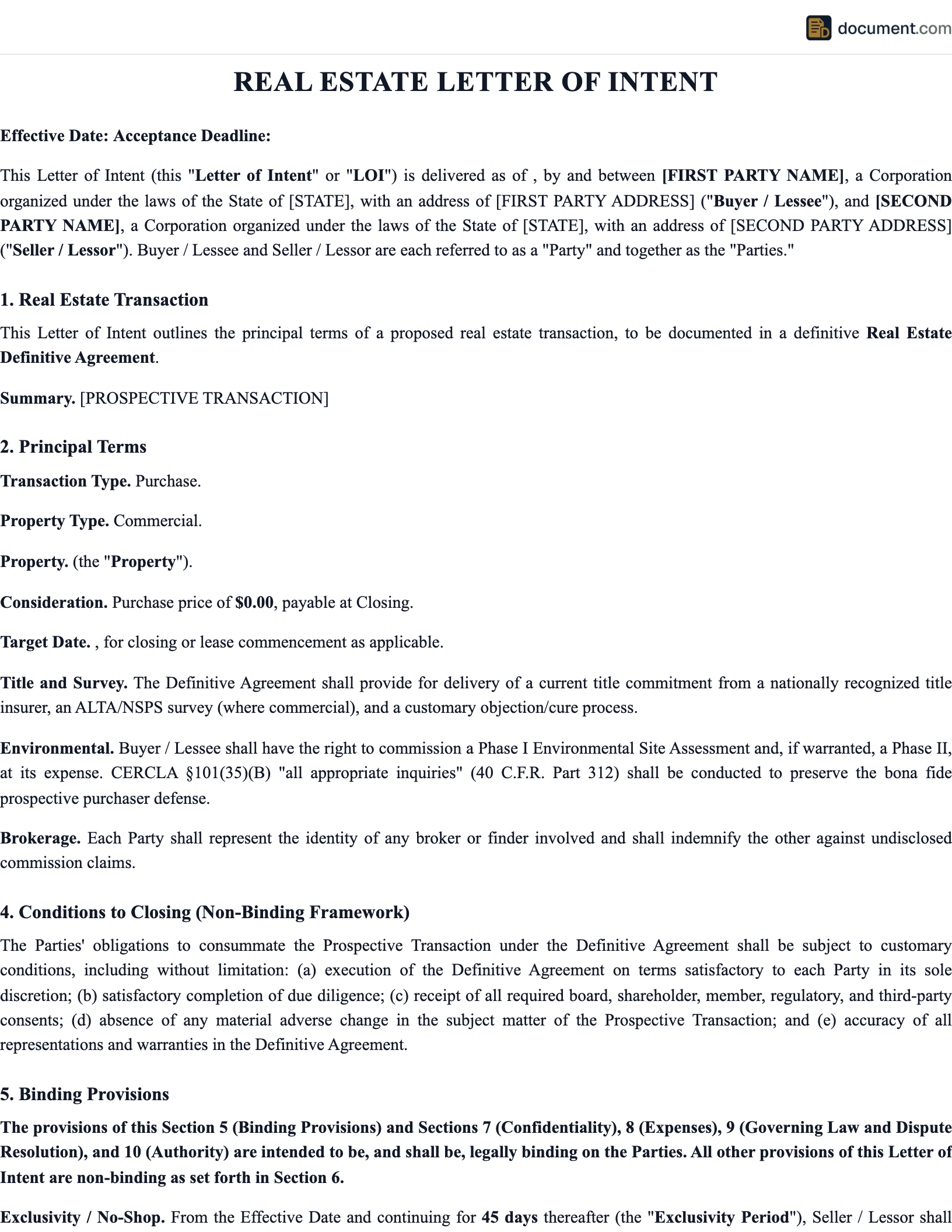 Real Estate Commercial Lease Letter of I preview