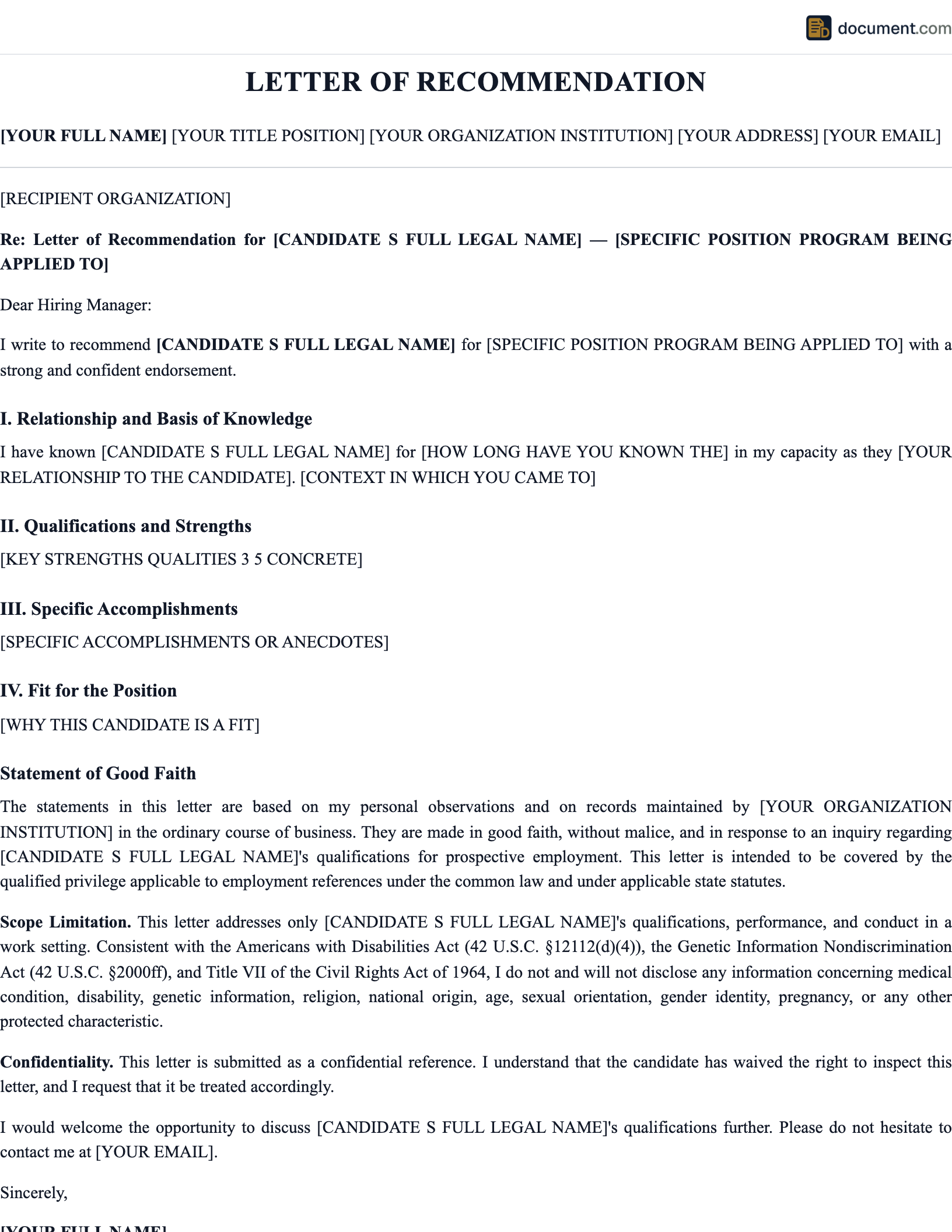 Letter of Recommendation preview