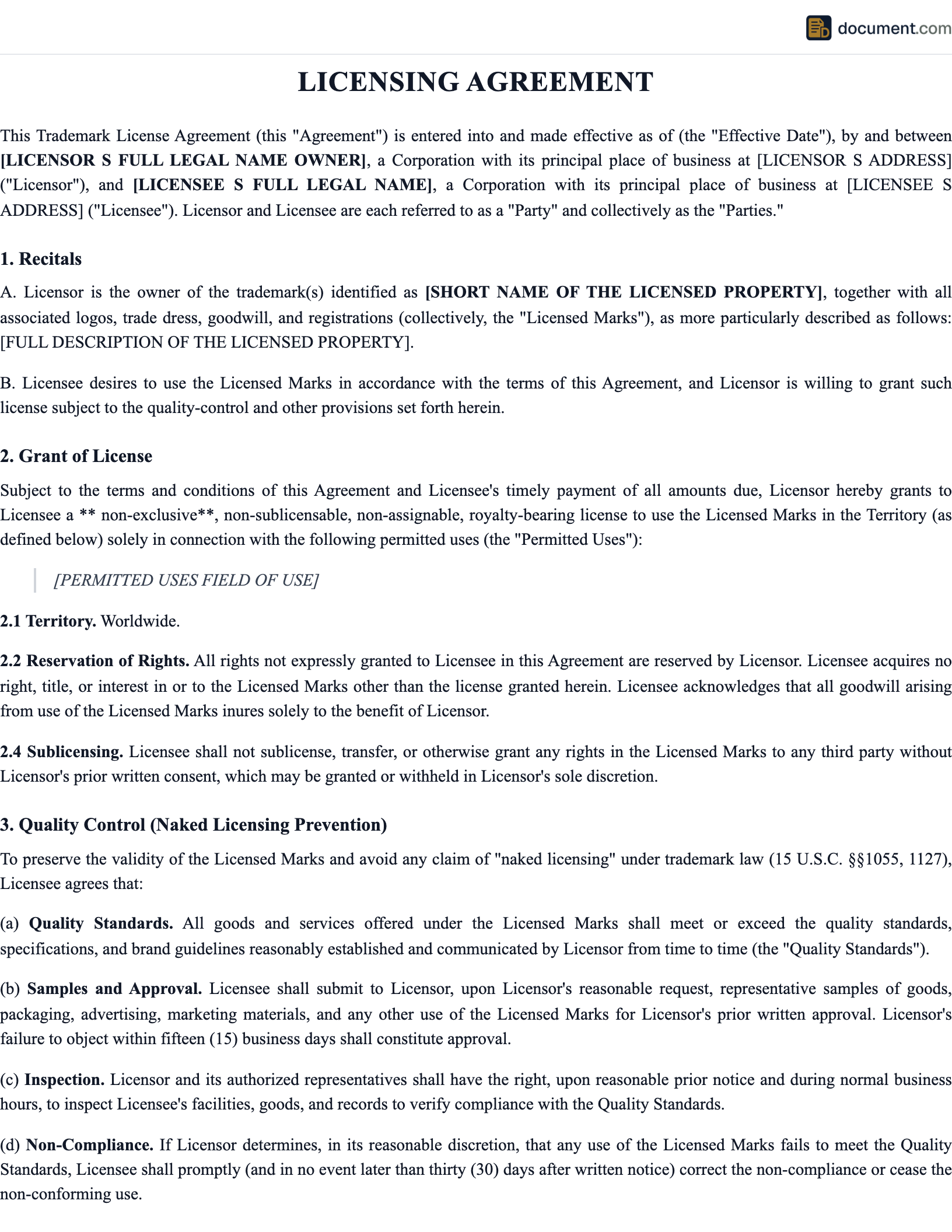 Licensing Agreement preview