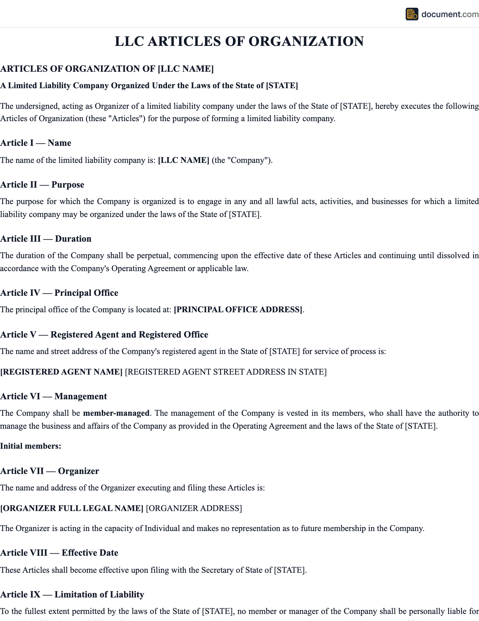 Llc Articles of Organization preview