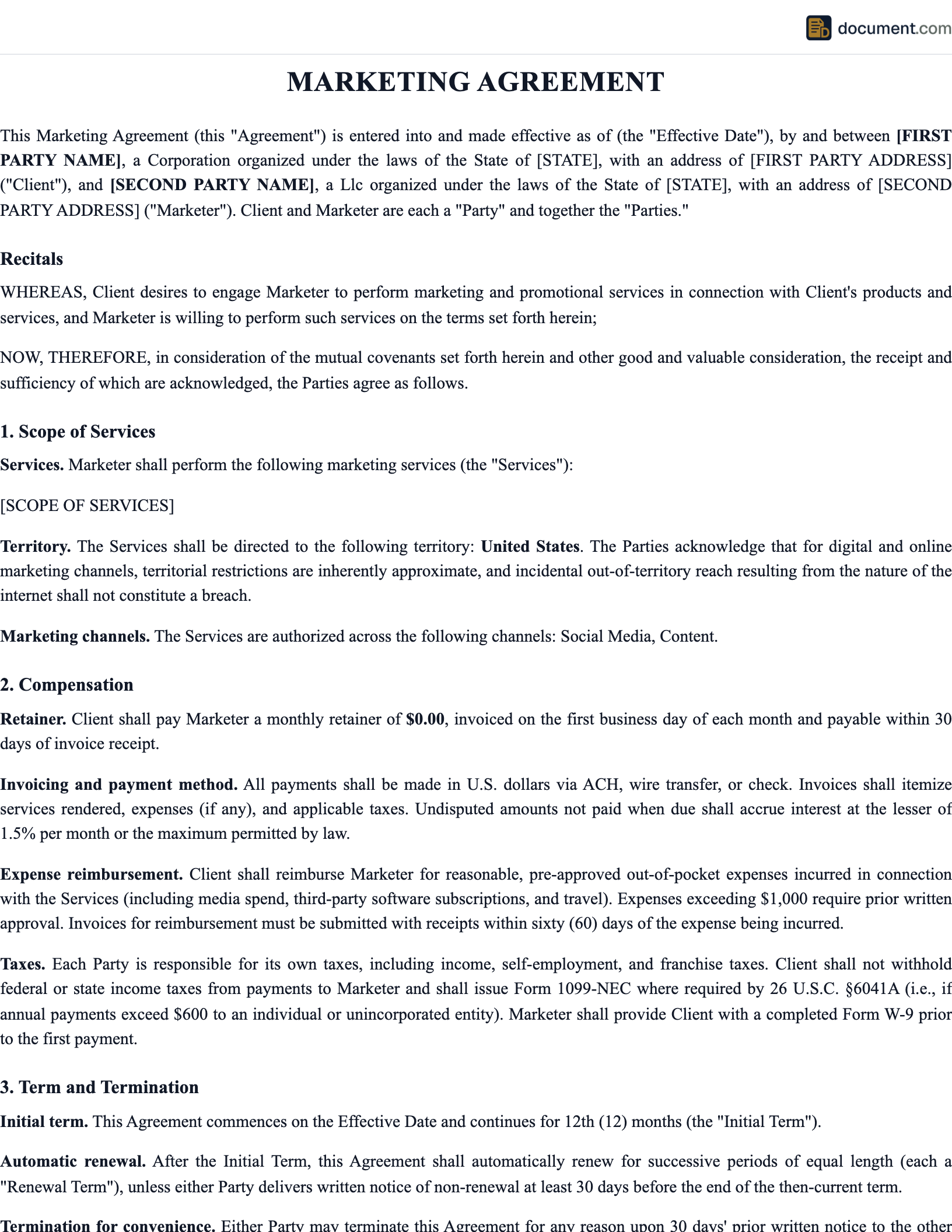 Marketing Agreement preview