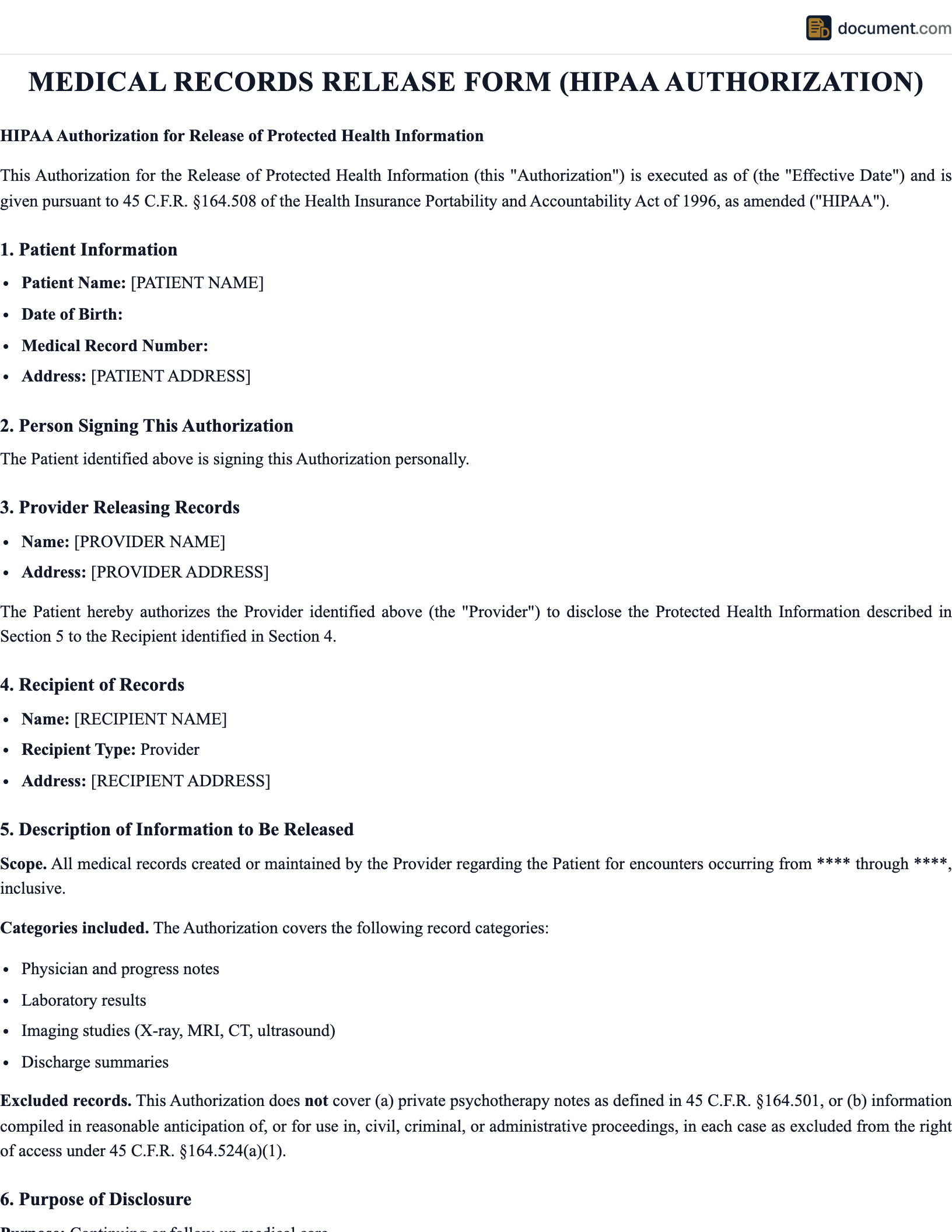 Medical Records Release Form preview