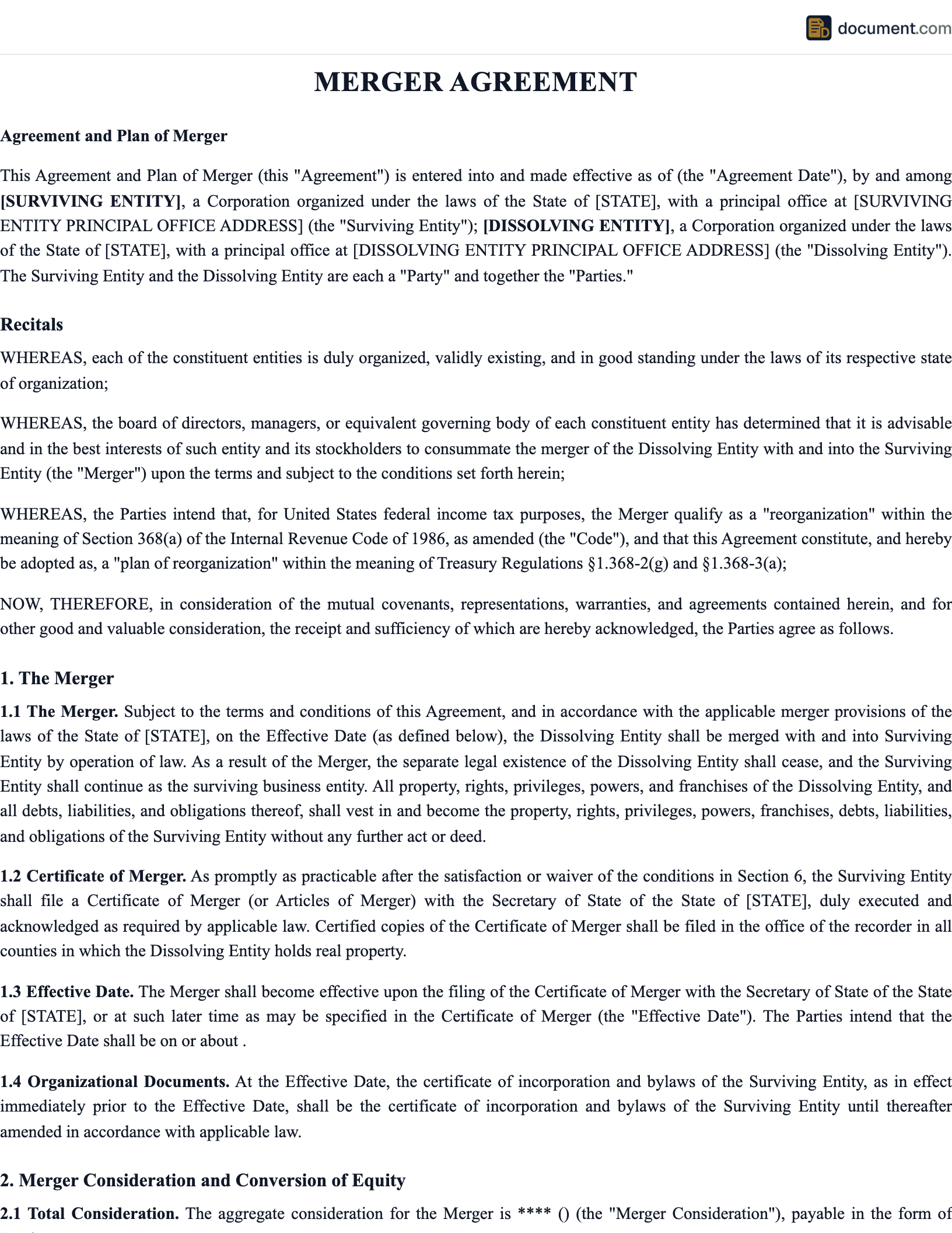 Merger Agreement preview