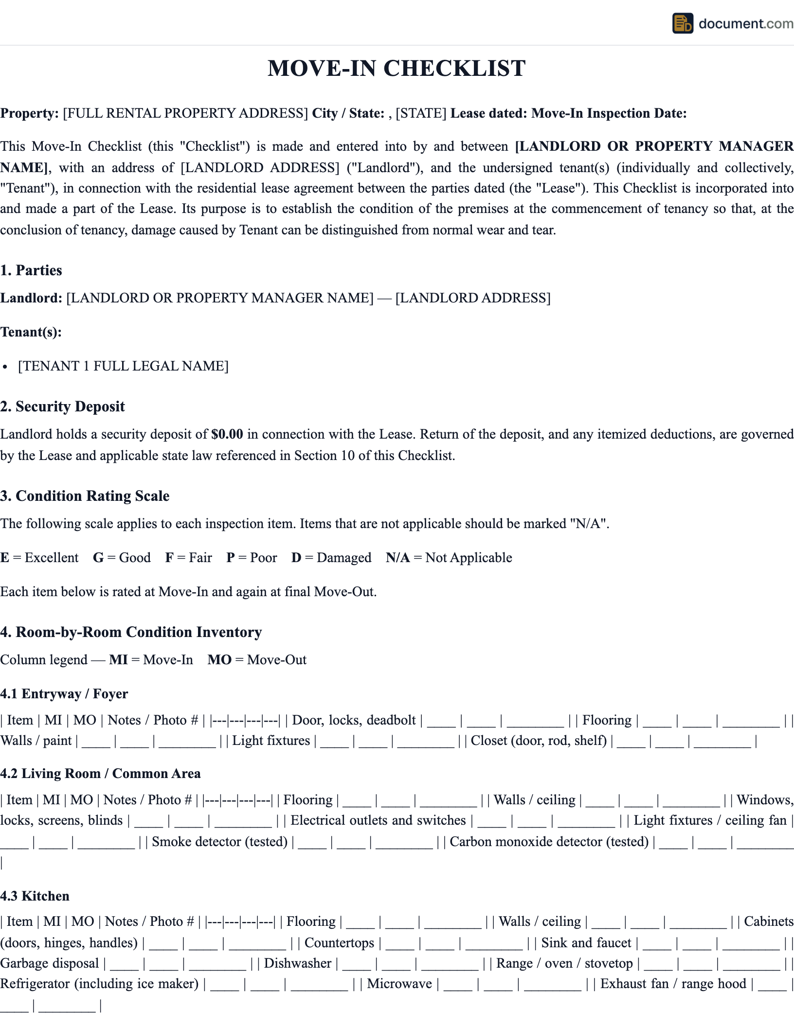 Move in Checklist preview