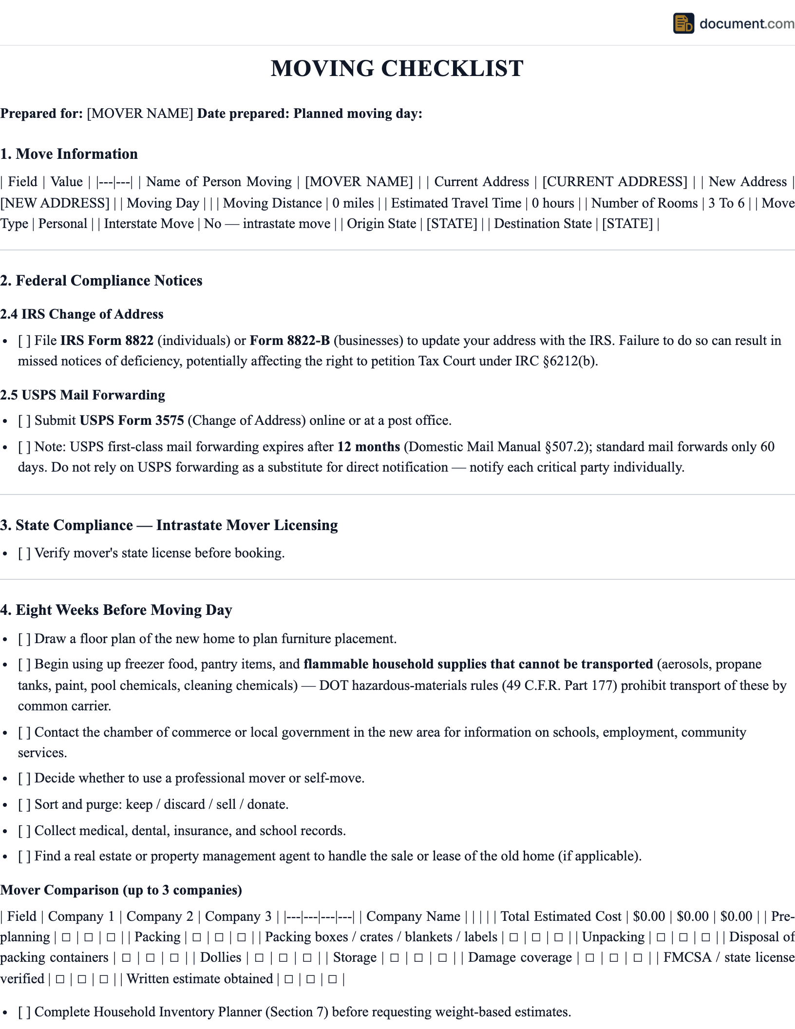 Moving Checklist preview