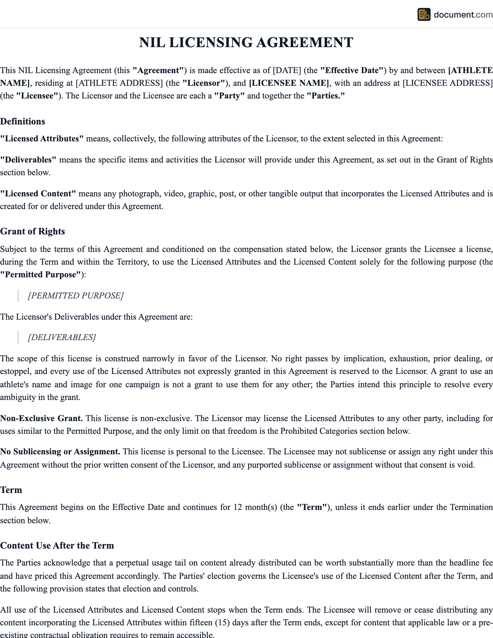 NIL Licensing Agreement preview