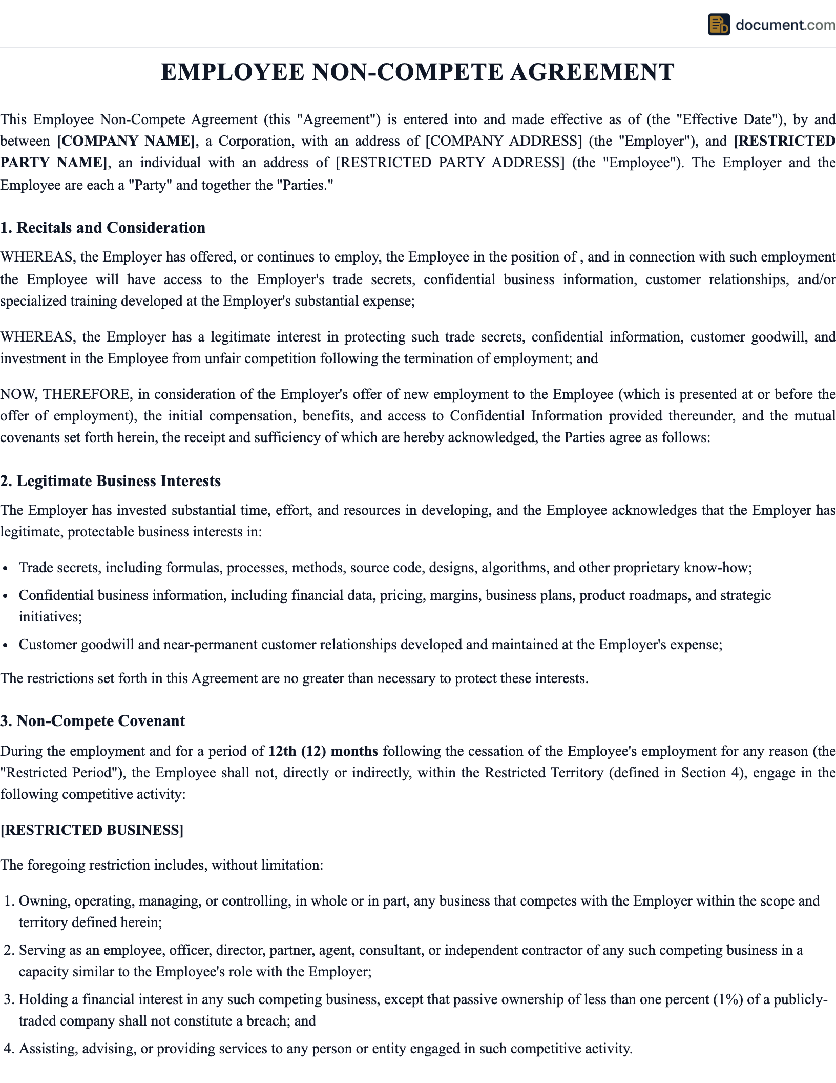Employee Non Compete Agreement preview