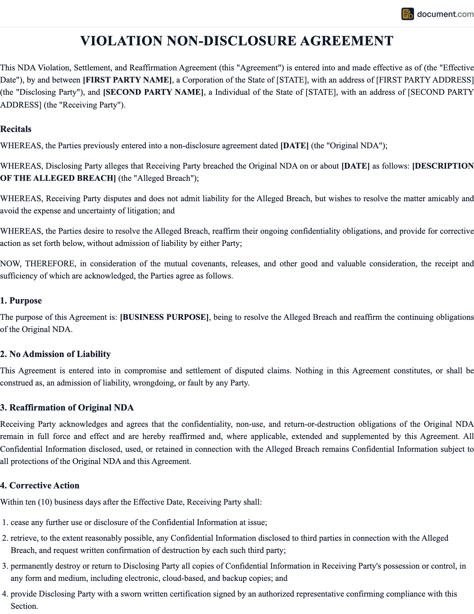 Violation Non Disclosure Agreement preview