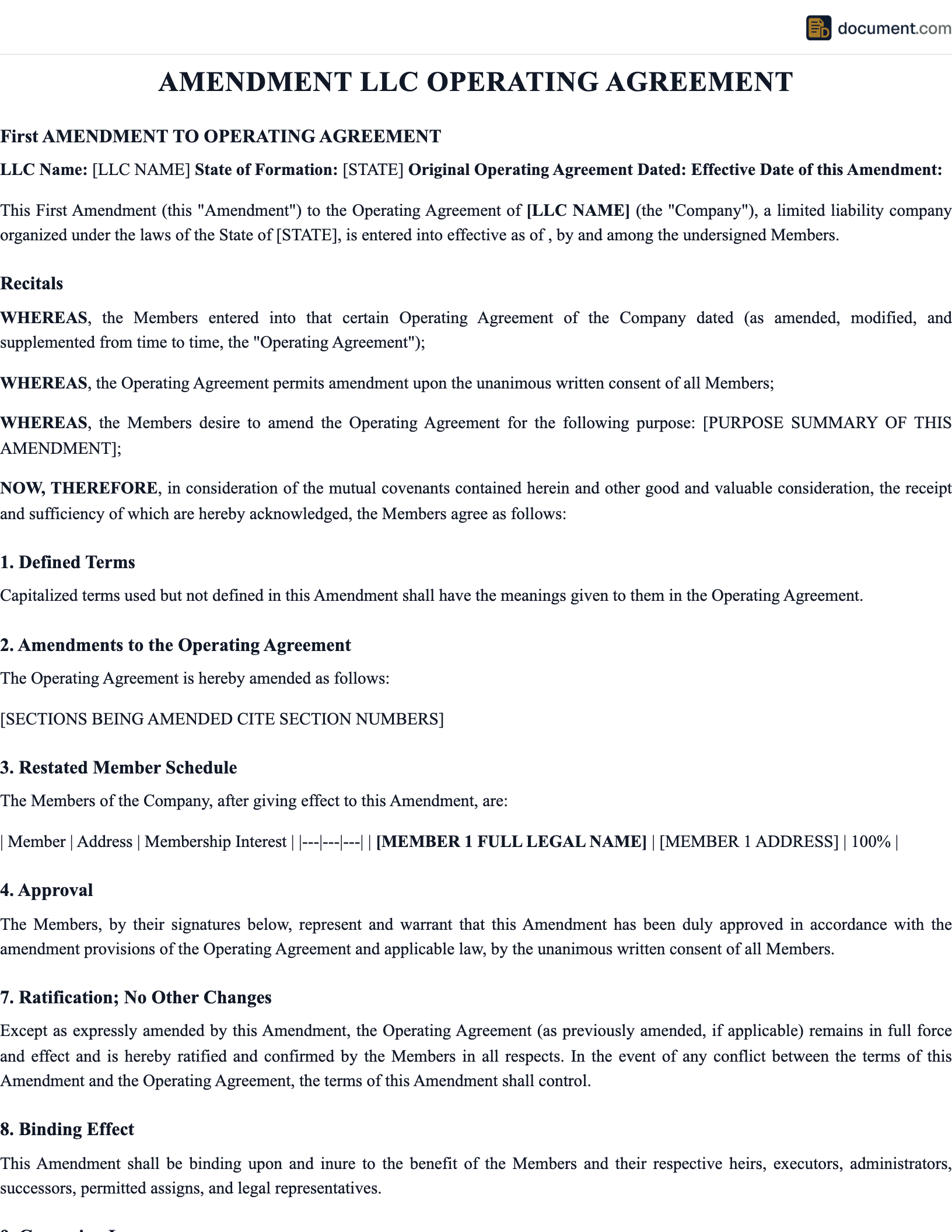 Amendment Llc Operating Agreement preview