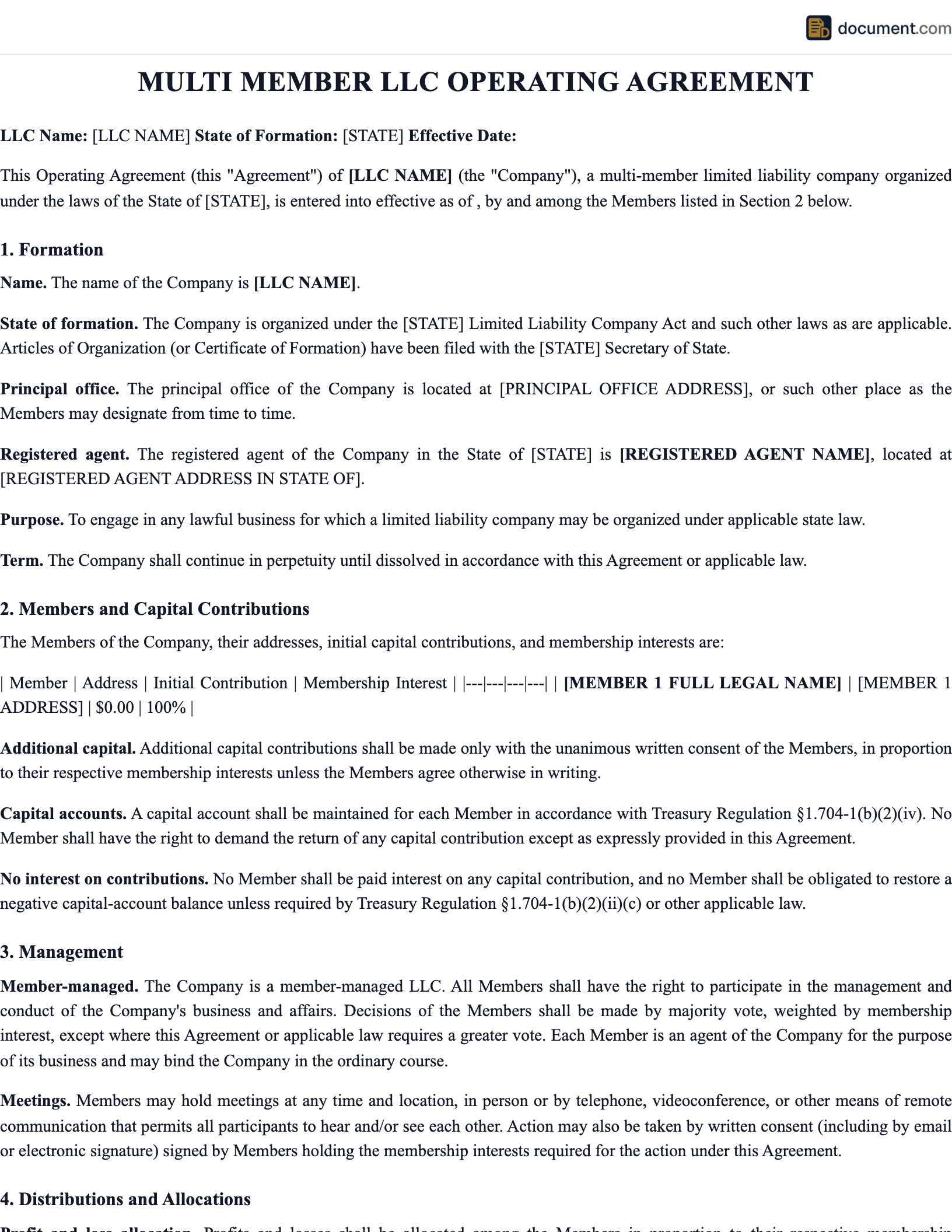 Multi Member Llc Operating Agreement preview