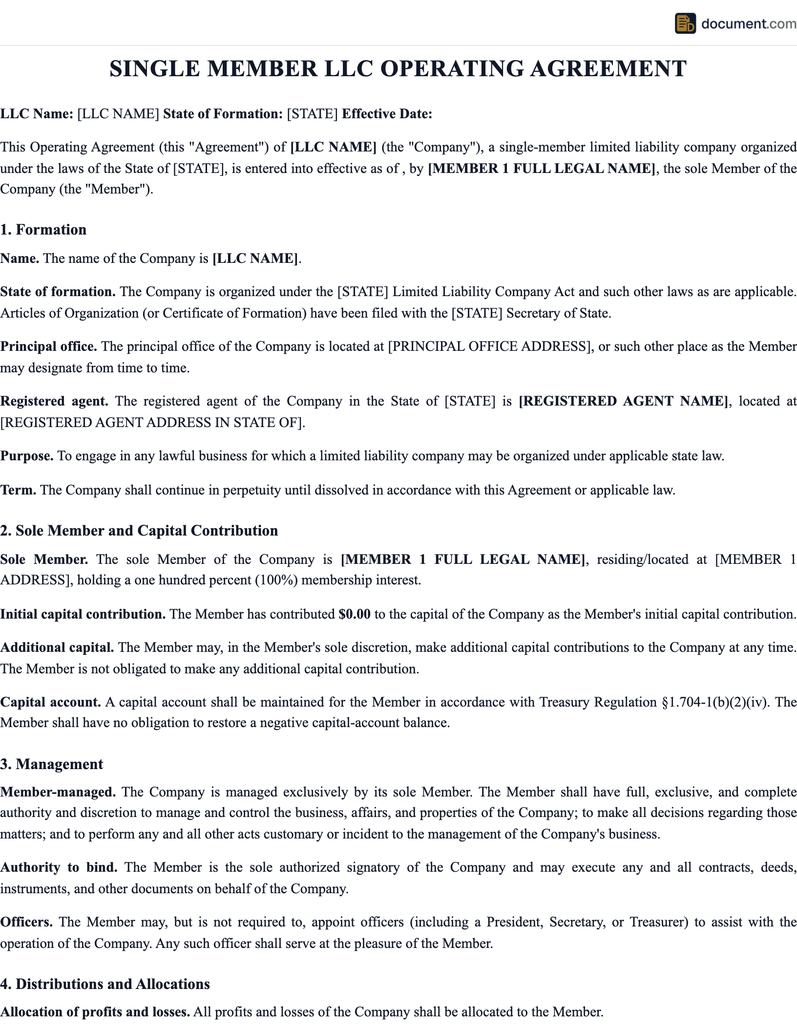 Single Member Llc Operating Agreement preview