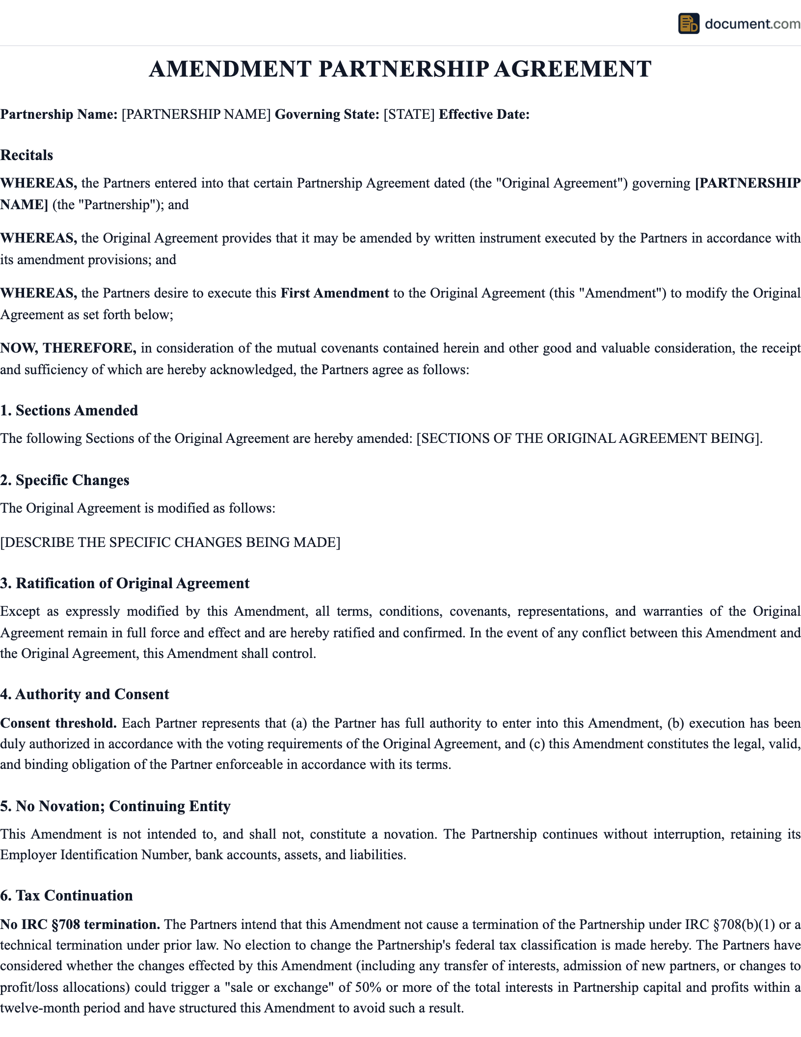 Amendment Partnership Agreement preview