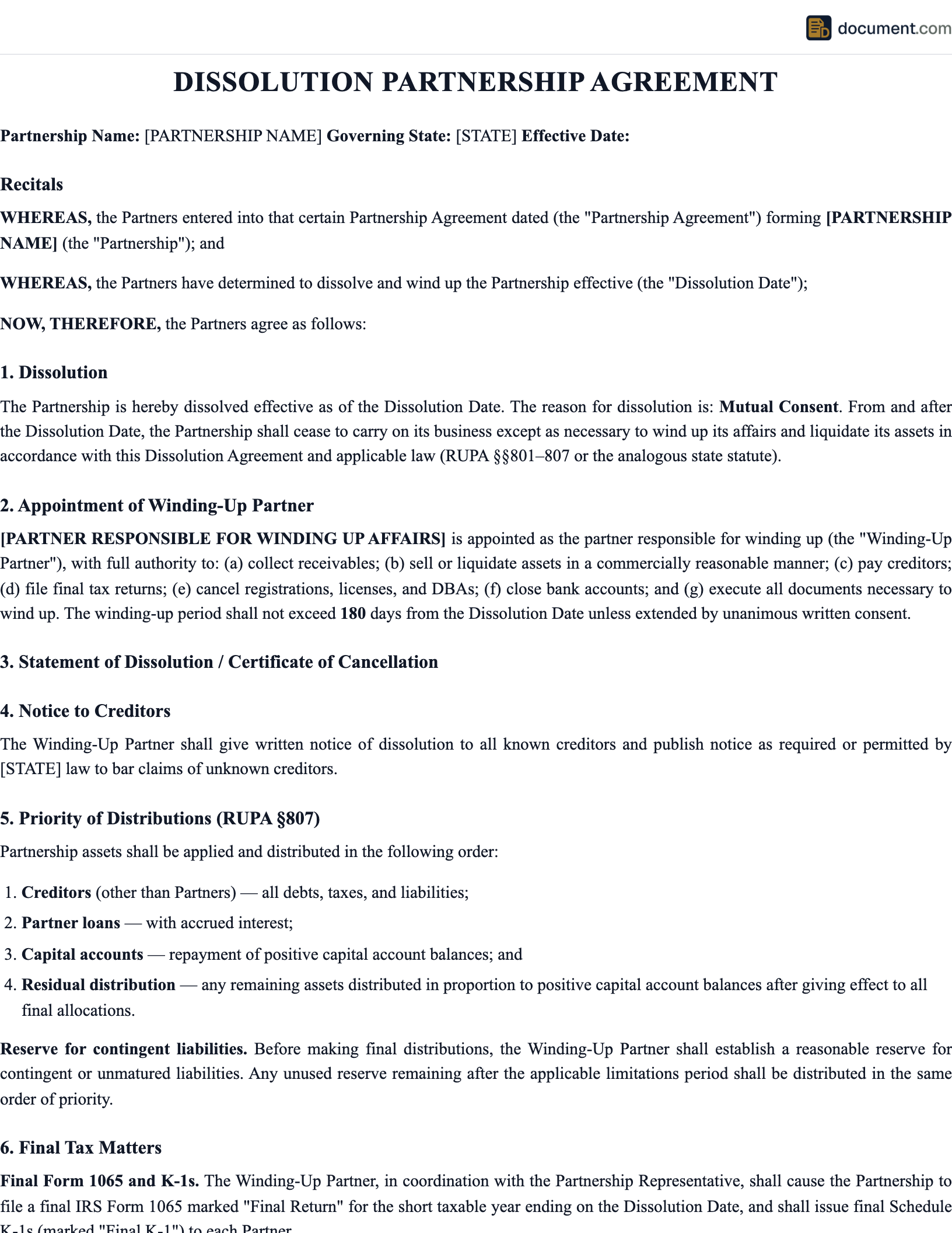 Dissolution Partnership Agreement preview