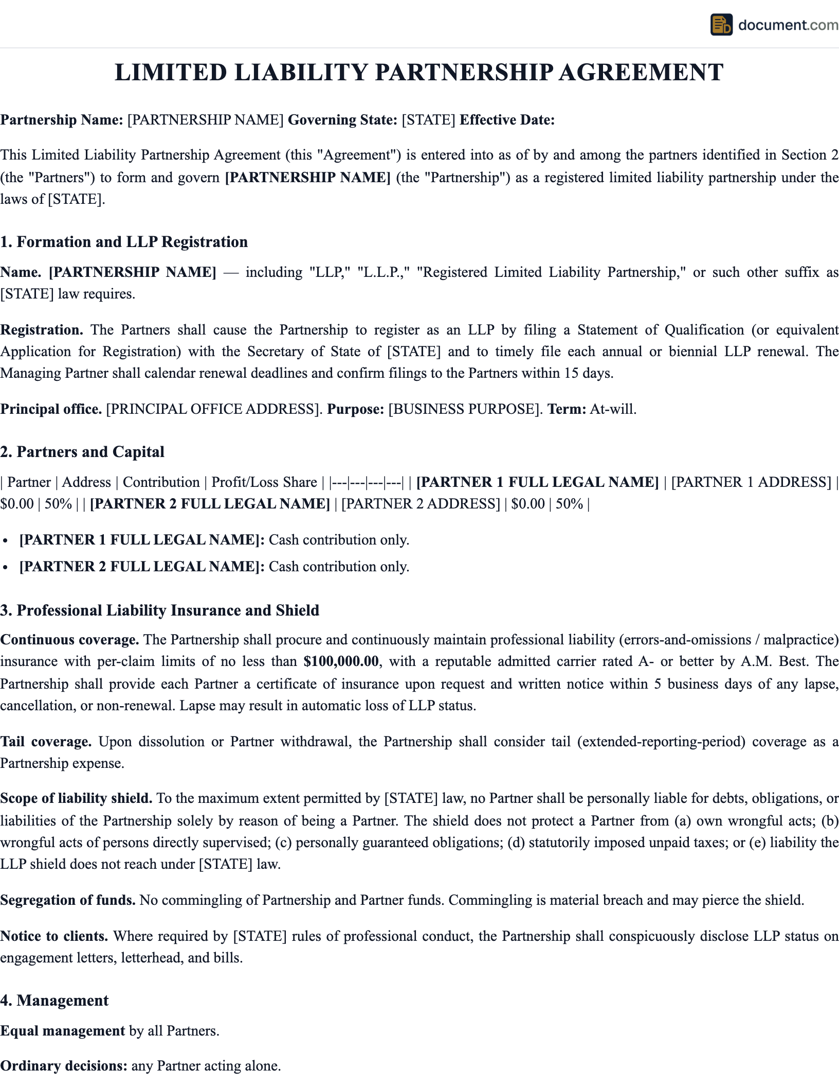 Limited Liability Partnership Agreement preview