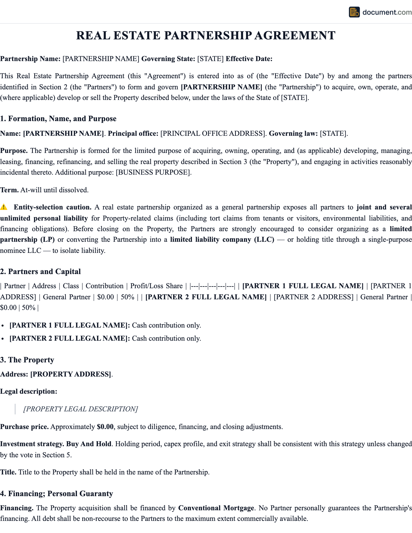 Real Estate Partnership Agreement preview