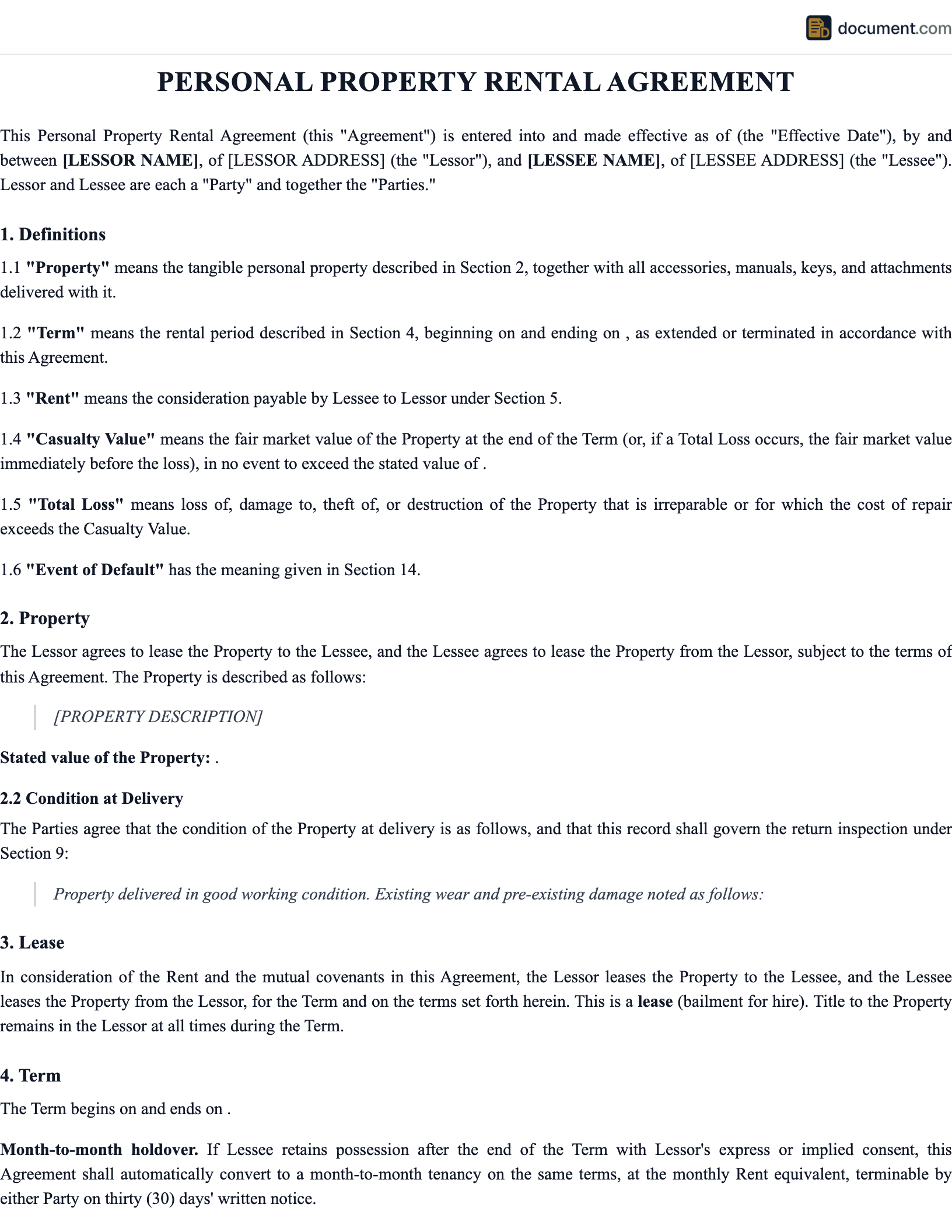Personal Property Rental Agreement preview
