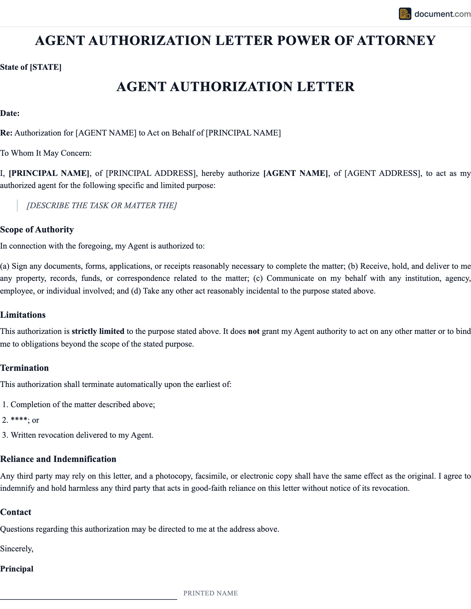 Agent Authorization Letter Power of Atto preview