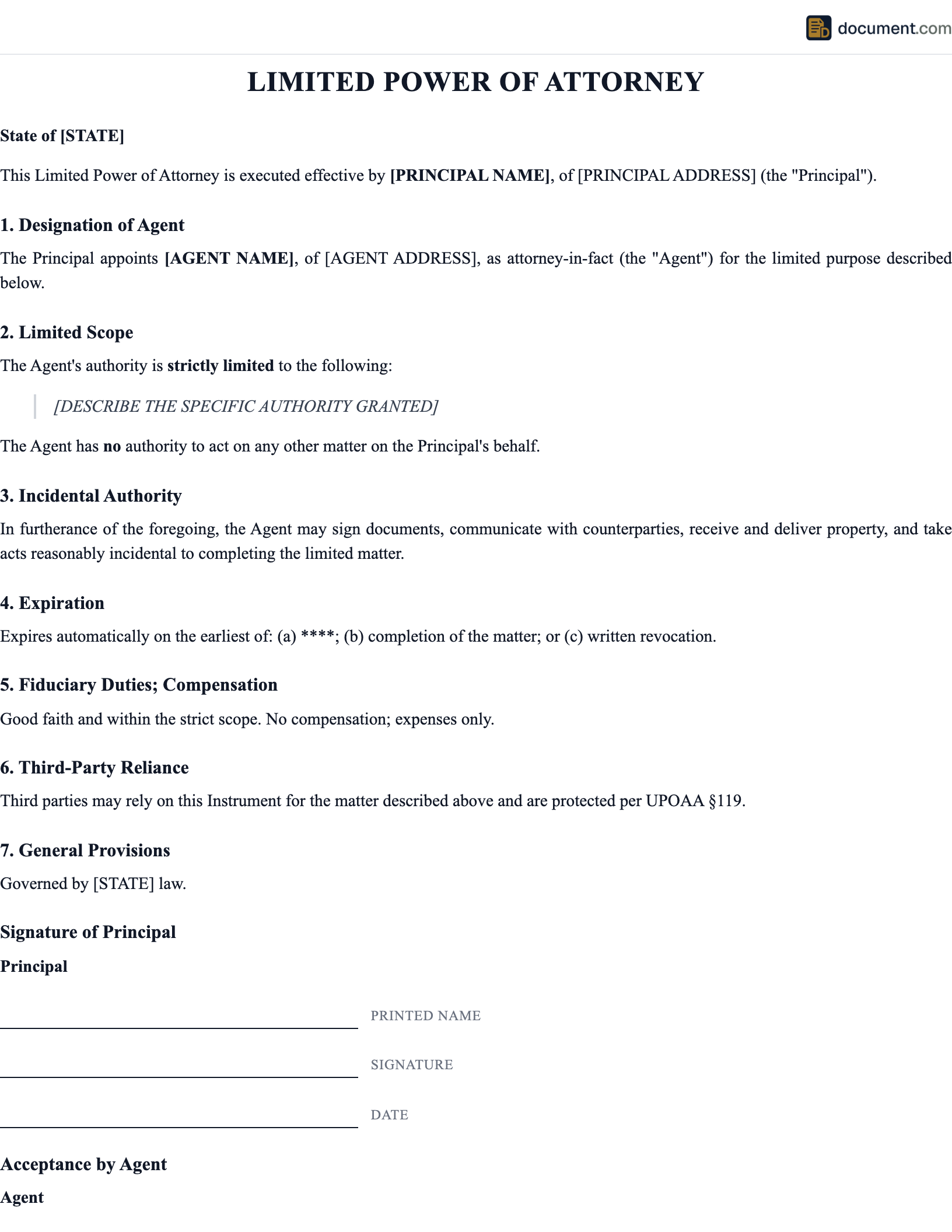 Limited Power of Attorney preview