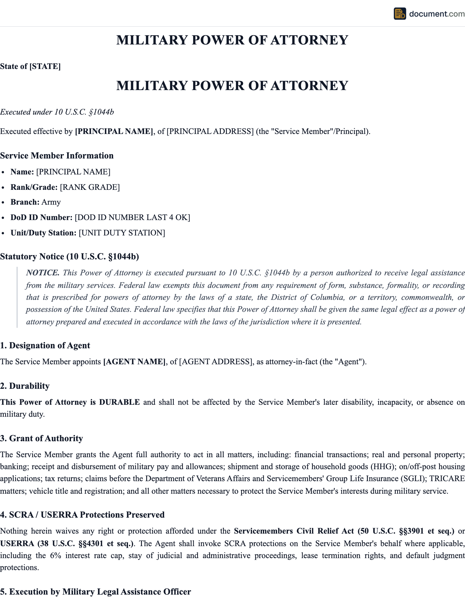 Military Power of Attorney preview