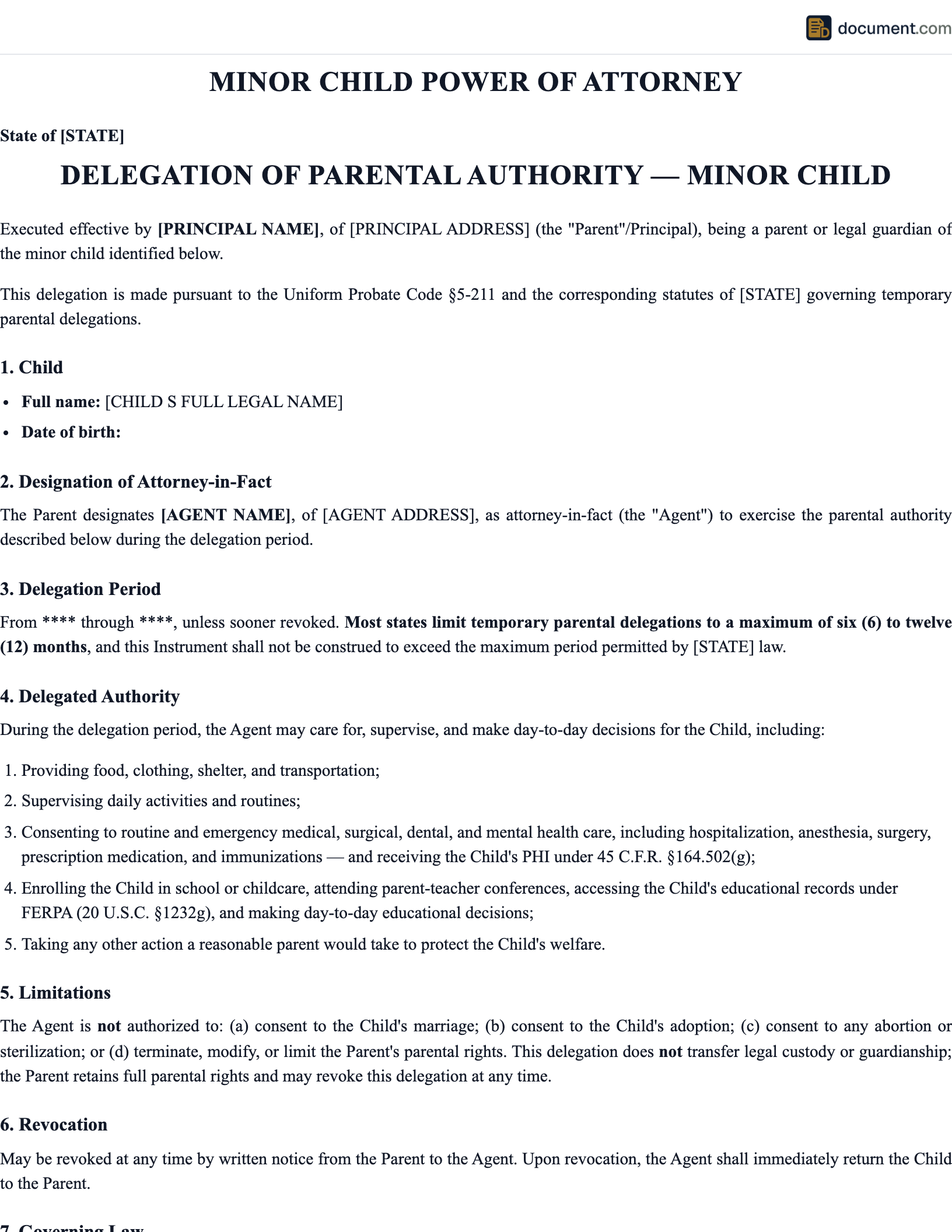 Minor Child Power of Attorney preview