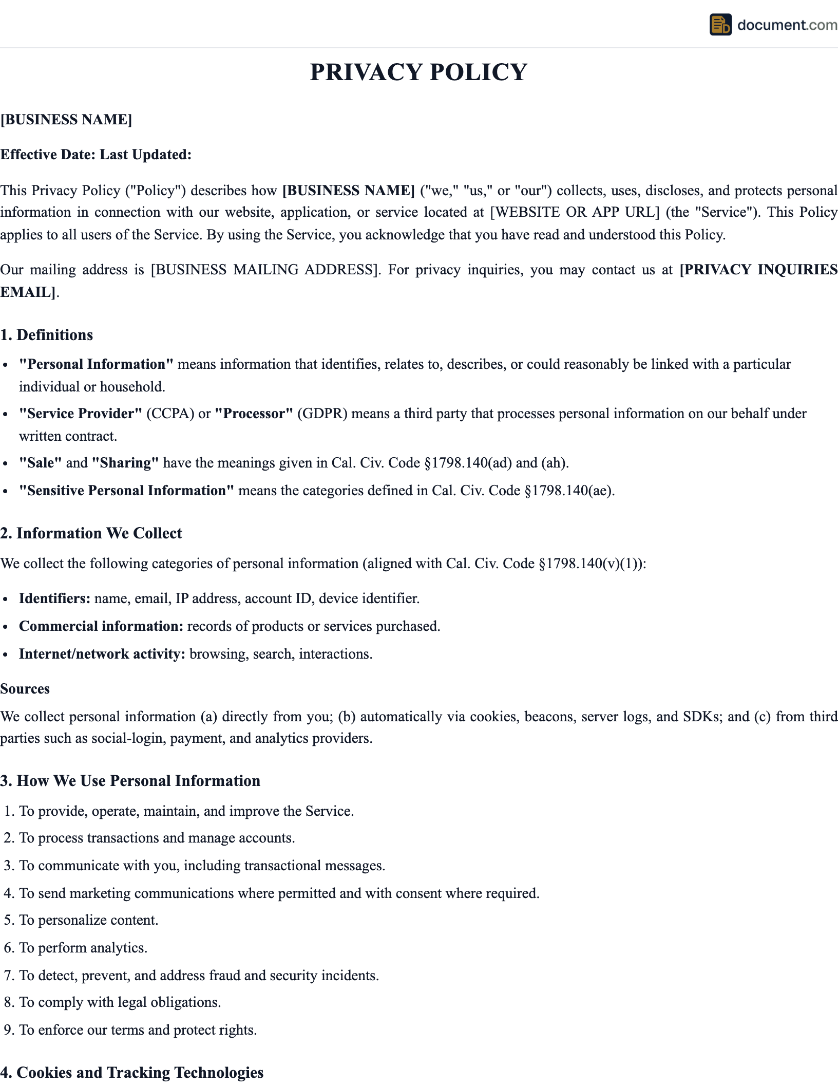 Website Privacy Policy preview