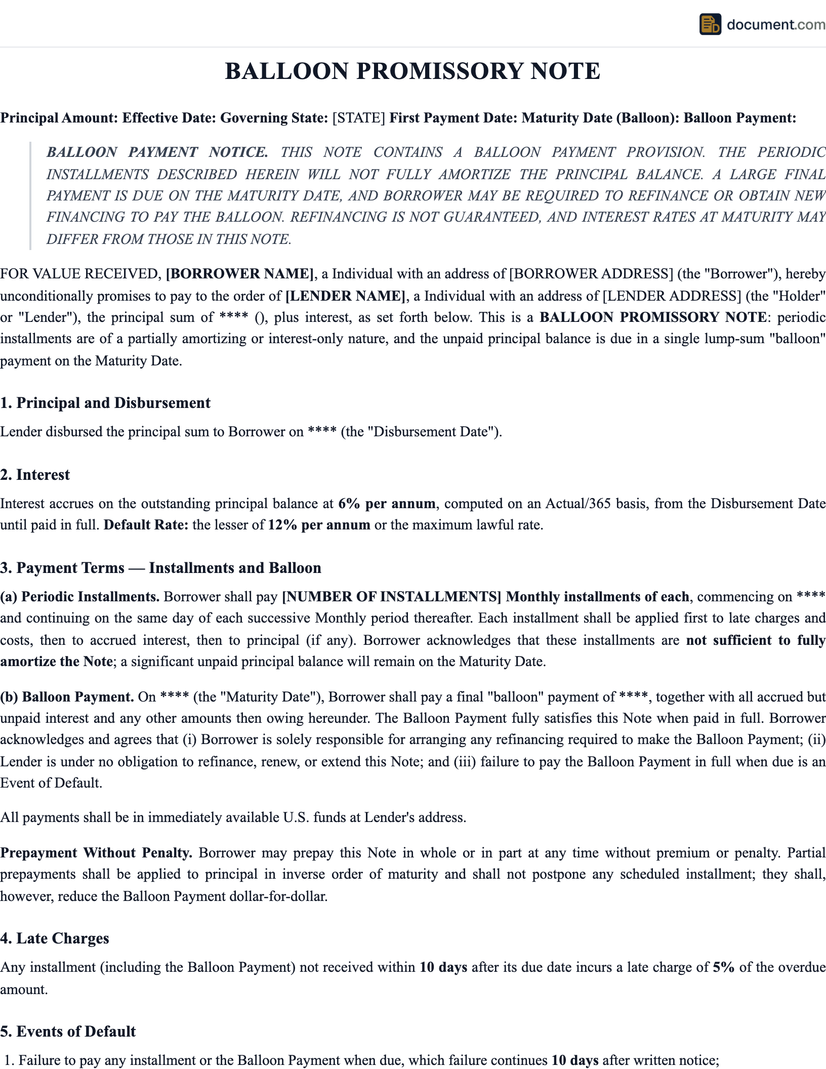 Balloon Promissory Note preview