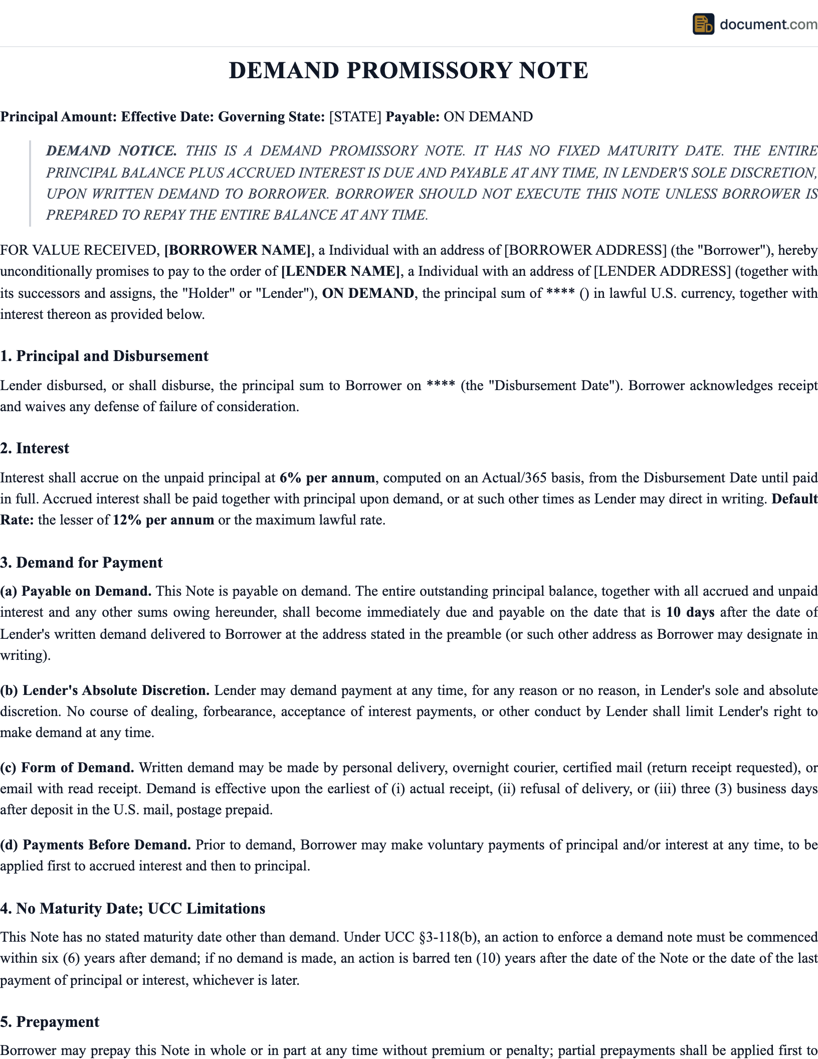 WI Demand Promissory Note preview