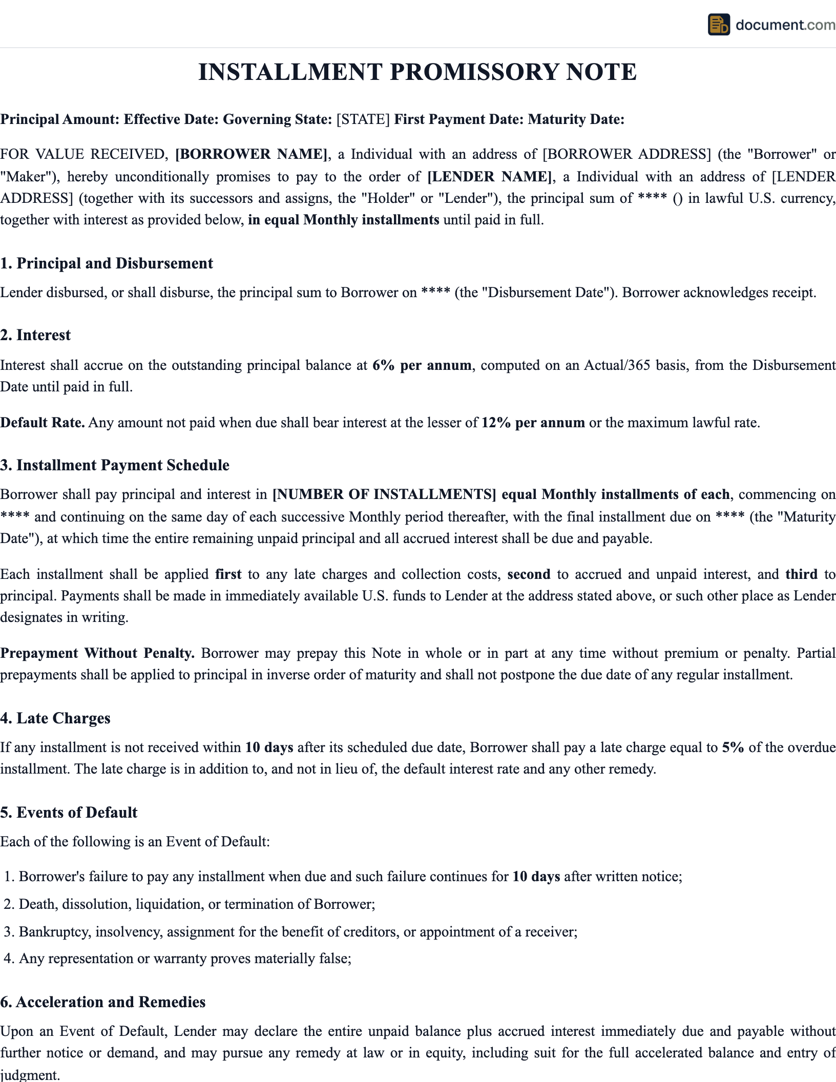 Installment Promissory Note preview