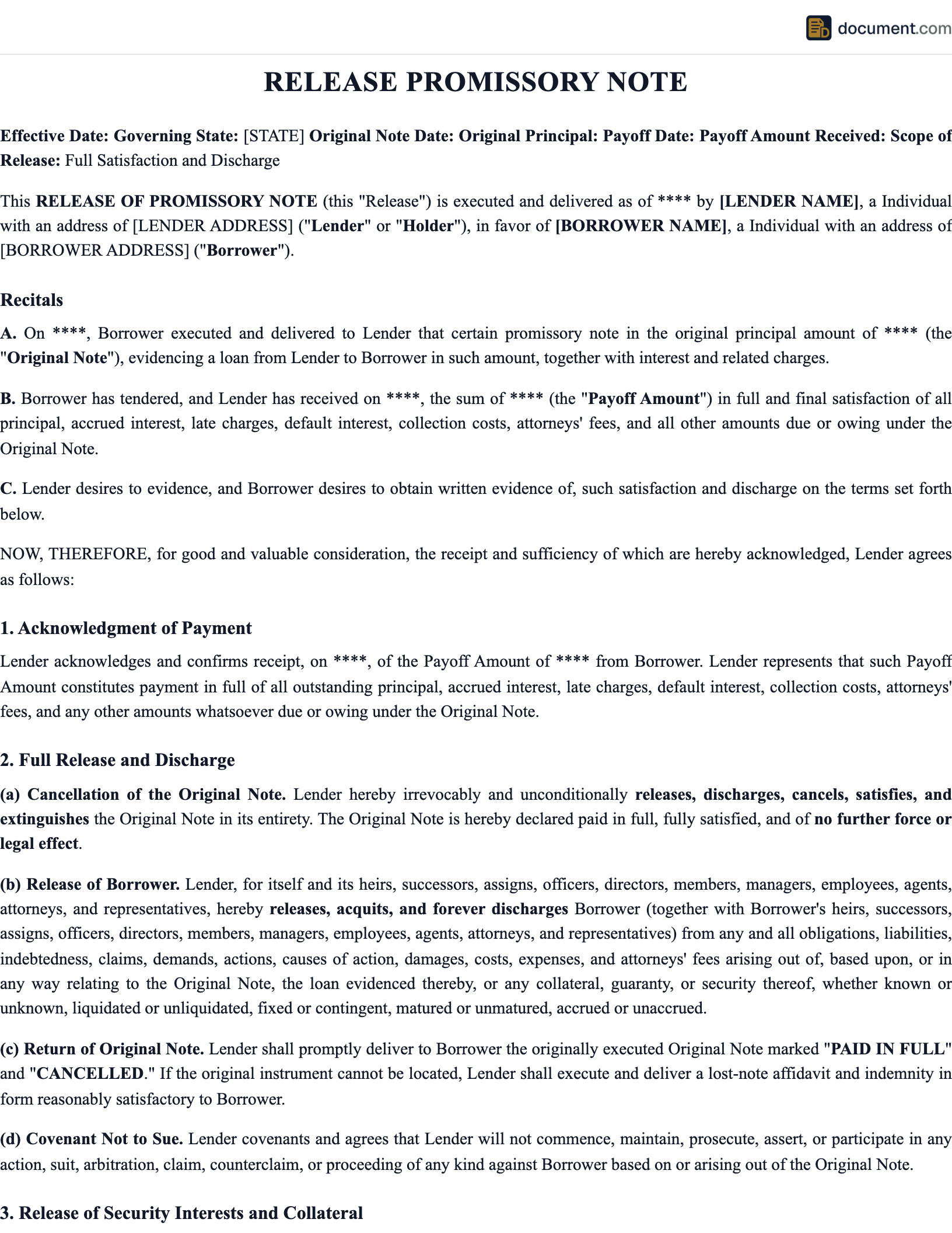 Release Promissory Note preview