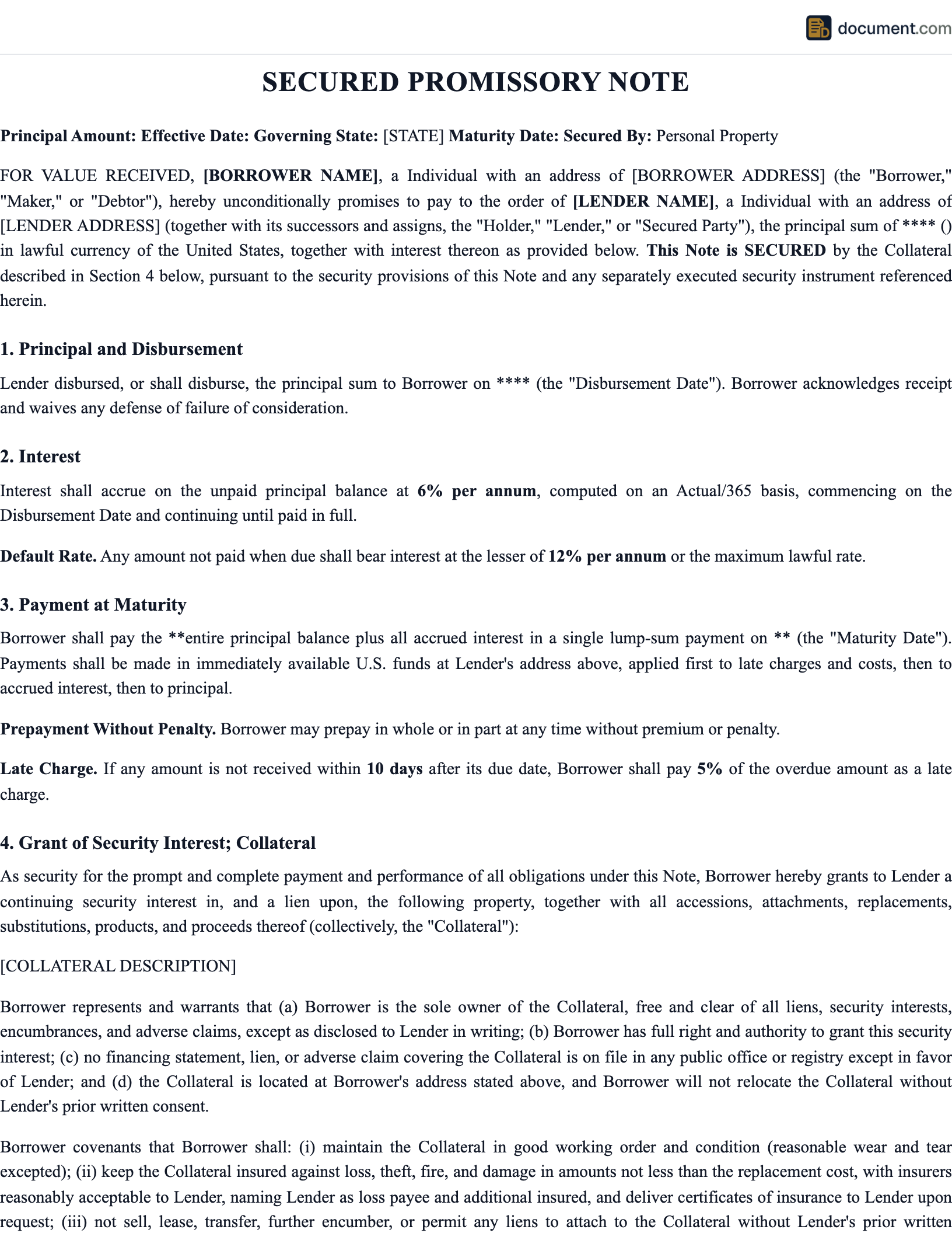 NJ Secured Promissory Note preview