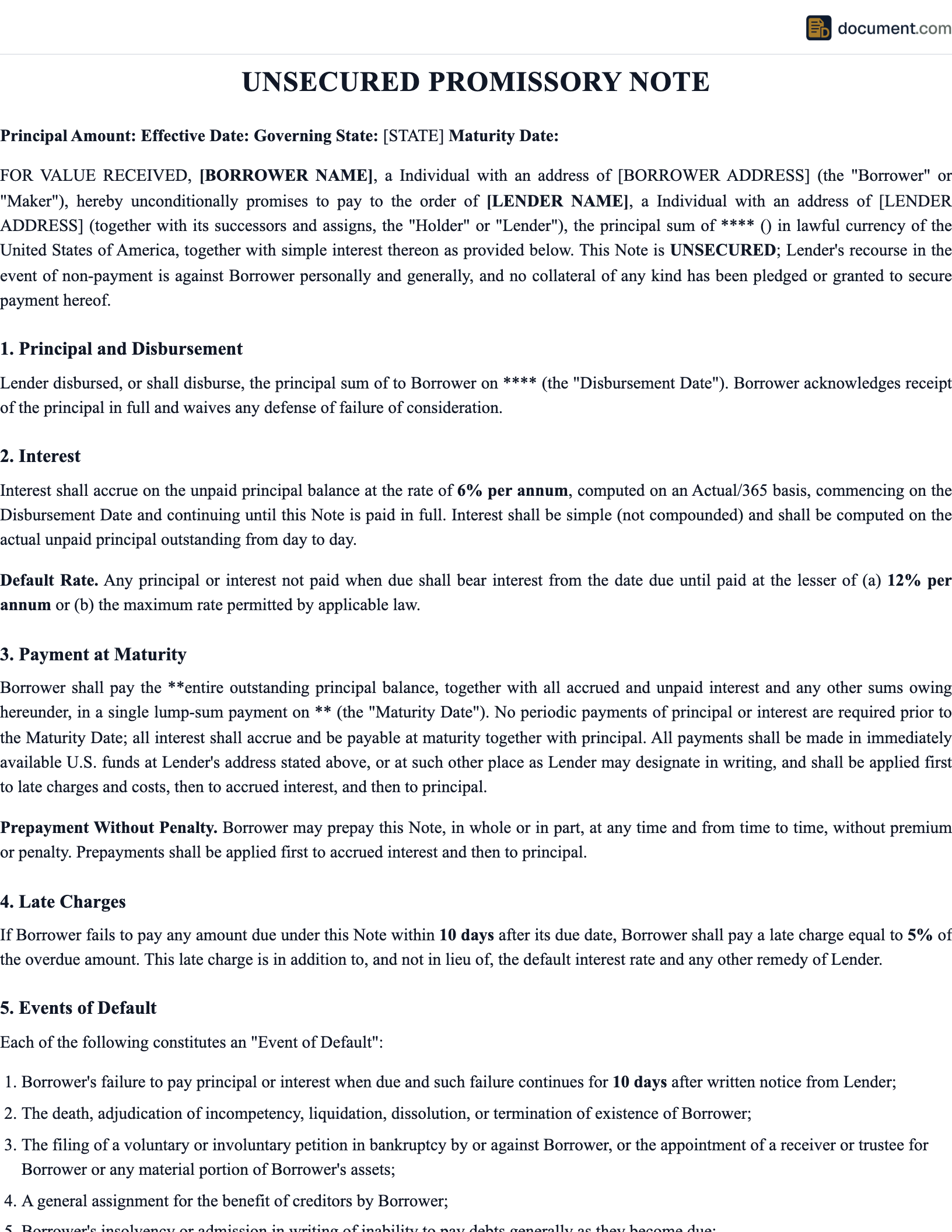 AL Unsecured Promissory Note preview